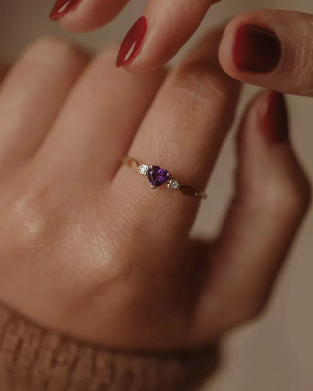 Minnie Vintage 9ct Gold Heart-Shaped Amethyst & Diamond Ring sold by Rock n Rose