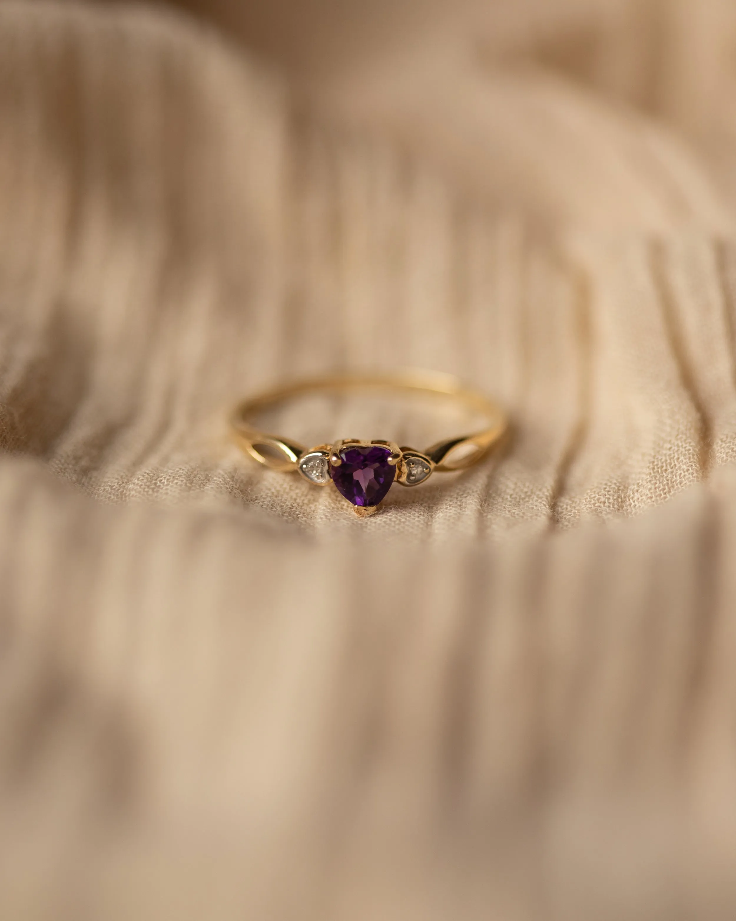 Minnie Vintage 9ct Gold Heart-Shaped Amethyst & Diamond Ring sold by Rock n Rose product image thumbnail 2
