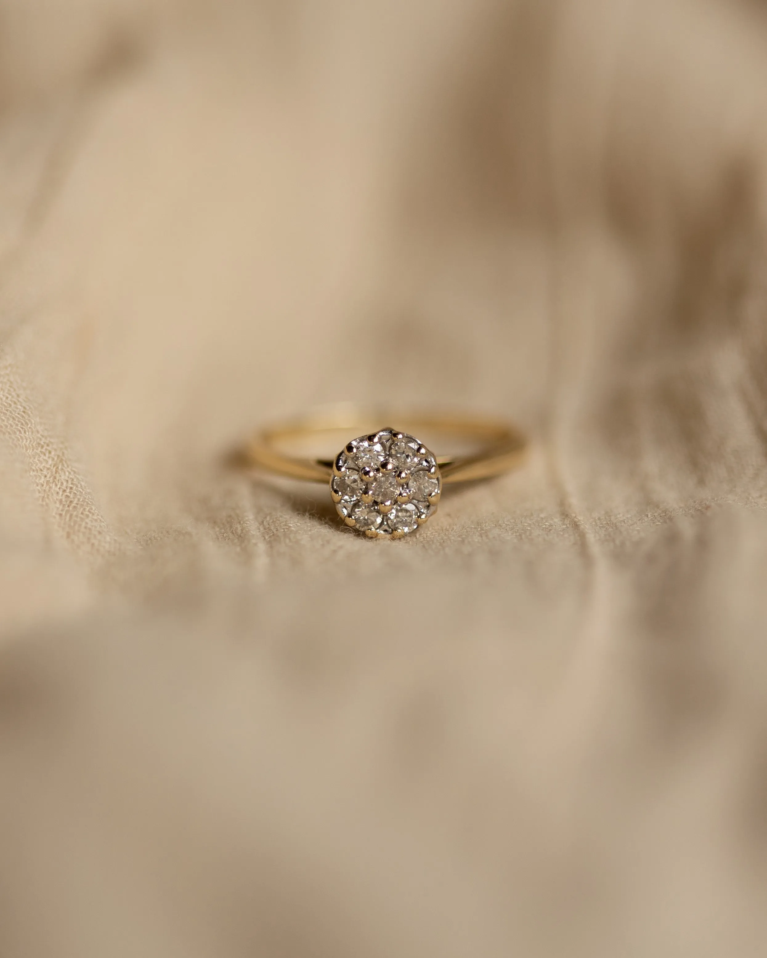 Guinevere 1992 Vintage 9ct Gold Diamond Cluster Ring sold by Rock n Rose