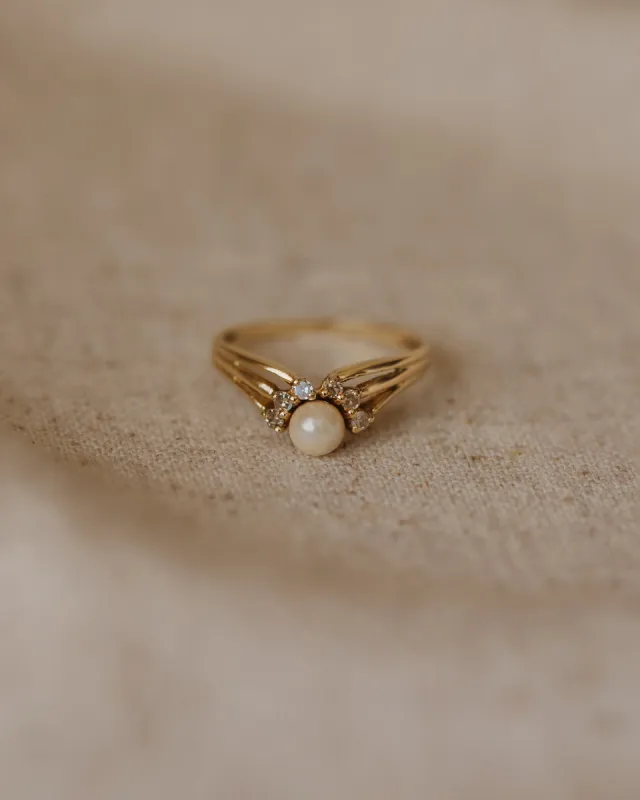 Nora 1985 9ct Gold Pearl & Diamond Cluster Ring sold by Rock n Rose