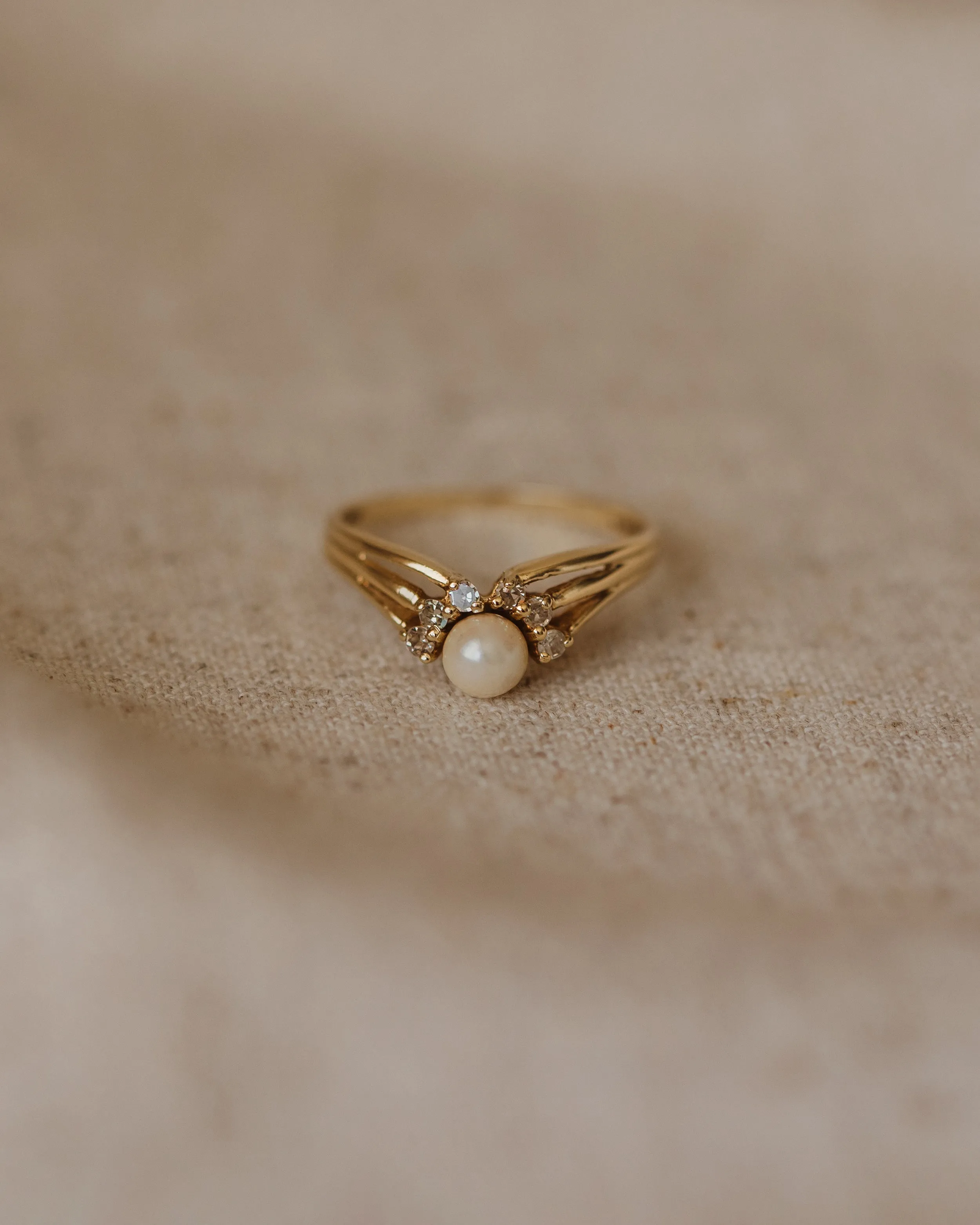 Nora 1985 9ct Gold Pearl & Diamond Cluster Ring sold by Rock n Rose