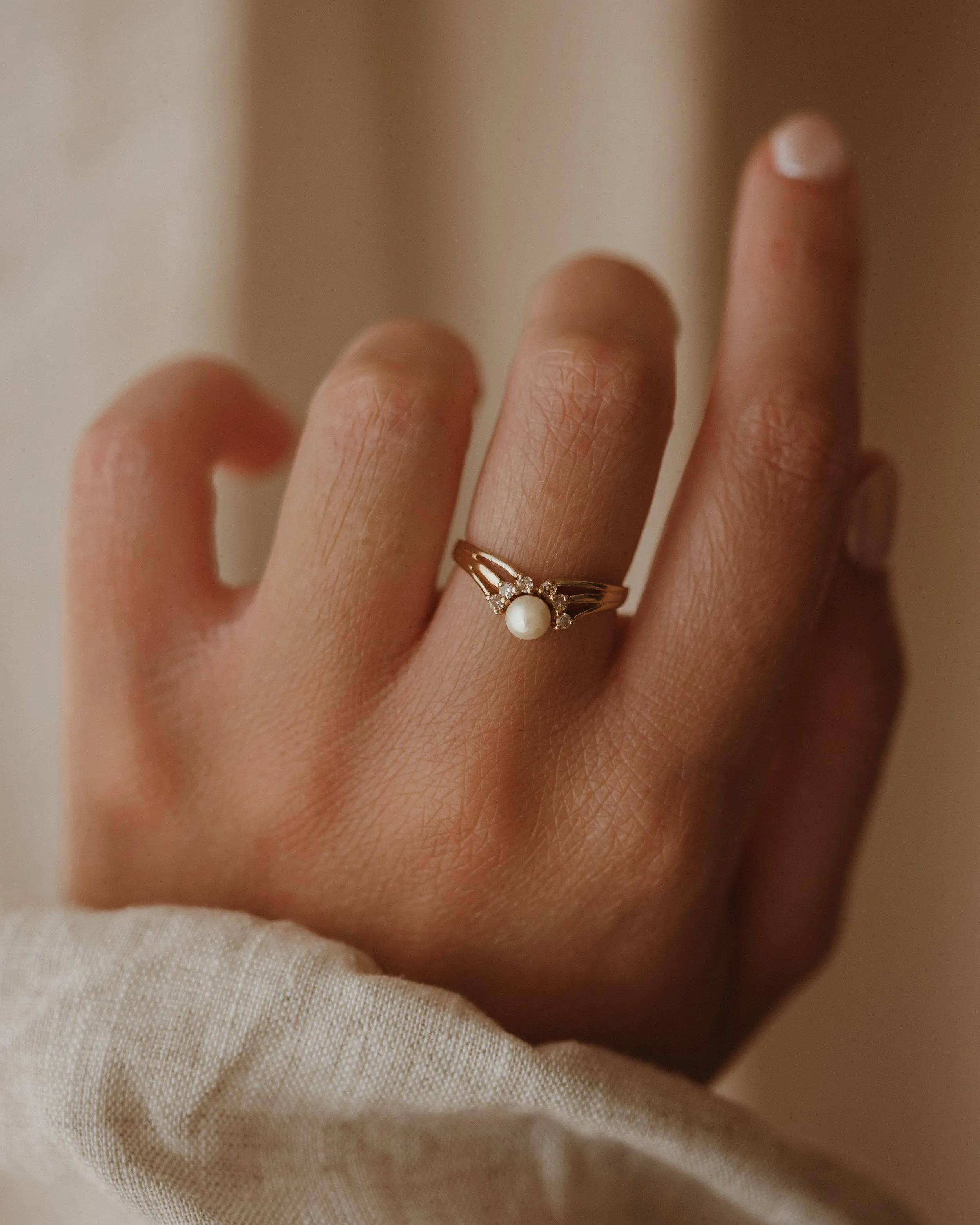 Nora 1985 9ct Gold Pearl & Diamond Cluster Ring sold by Rock n Rose product image thumbnail 5