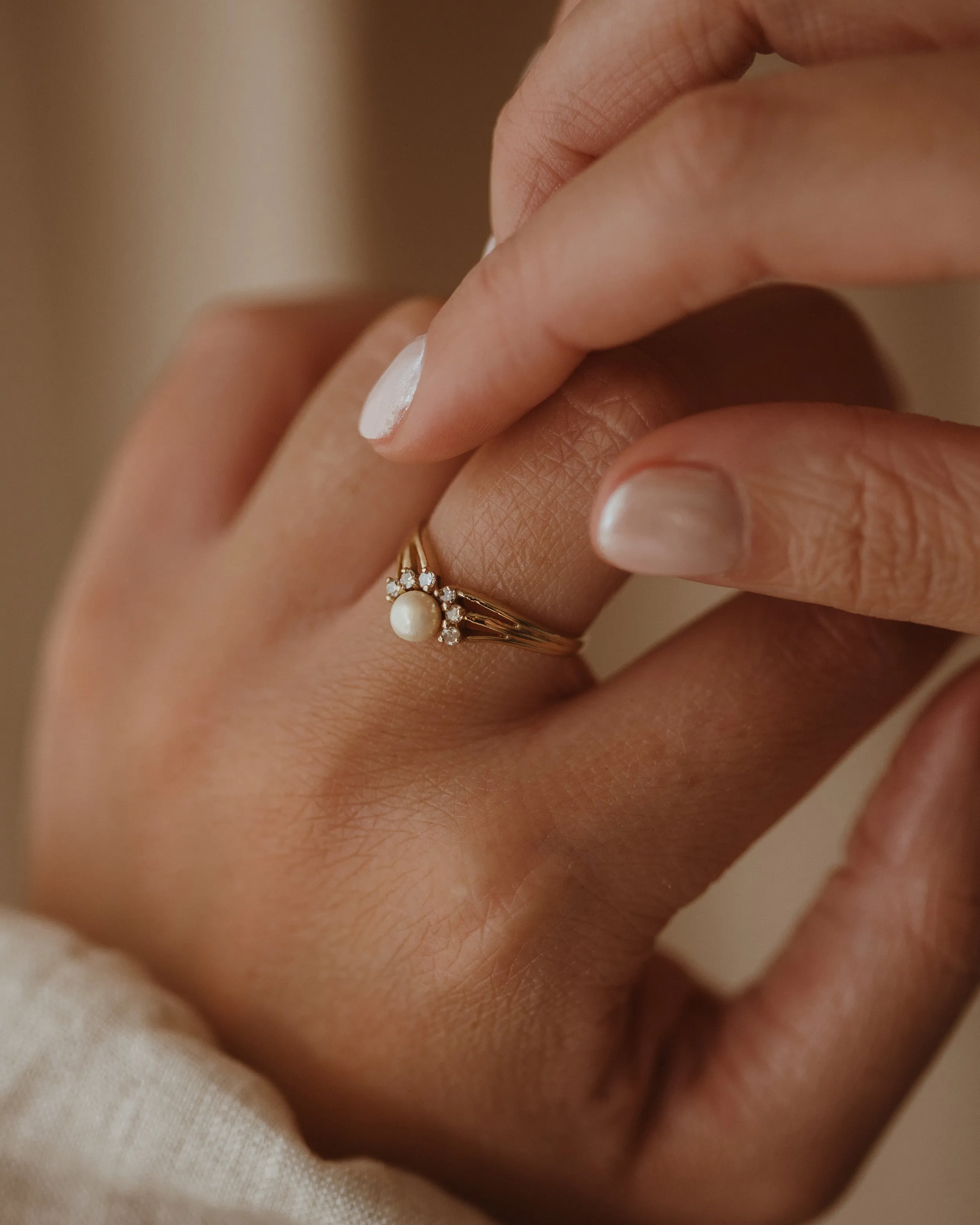 Nora 1985 9ct Gold Pearl & Diamond Cluster Ring sold by Rock n Rose product image thumbnail 2
