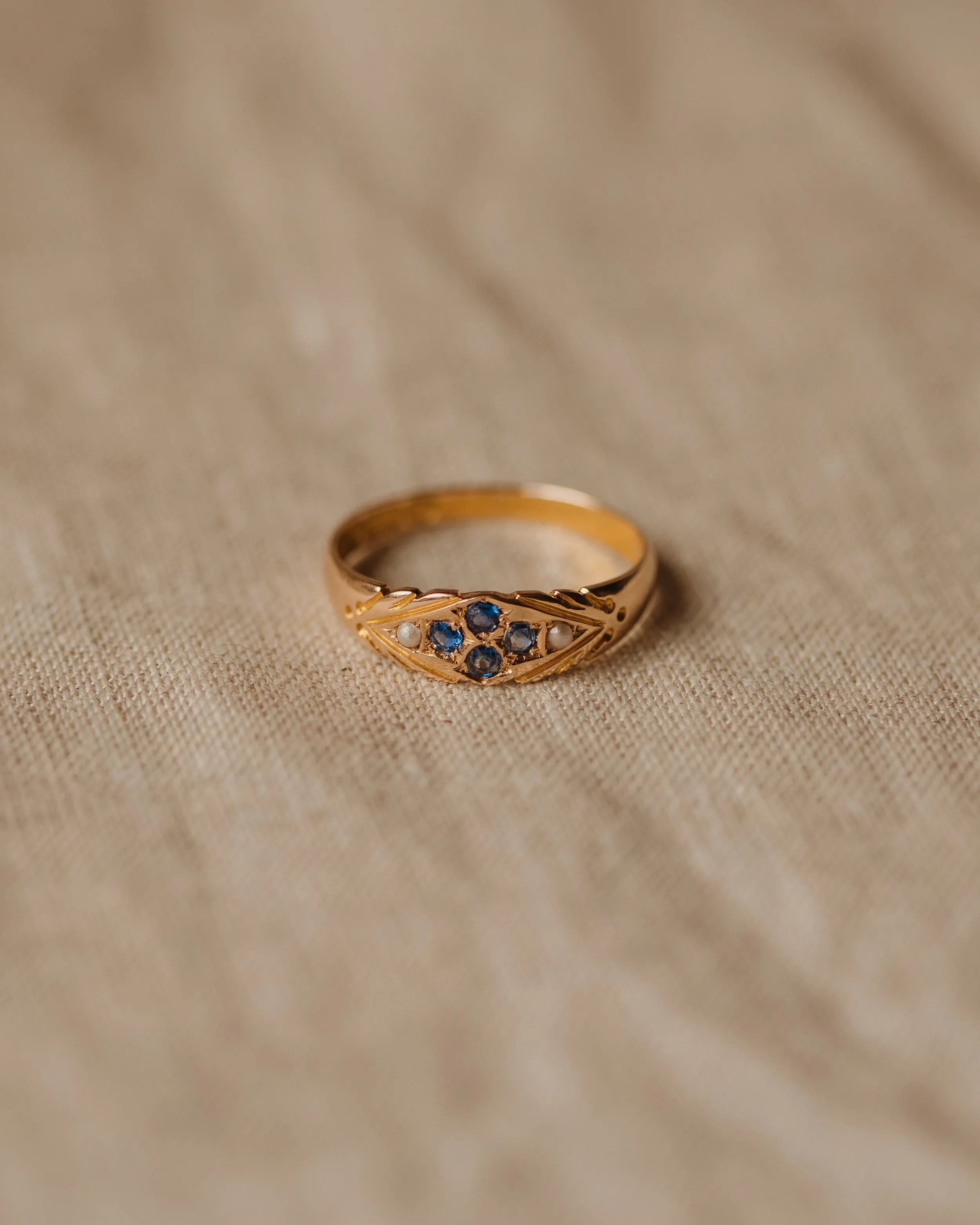 Florence 1876 Victorian 15ct Gold Sapphire & Pearl Ring sold by Rock n Rose product image thumbnail 2