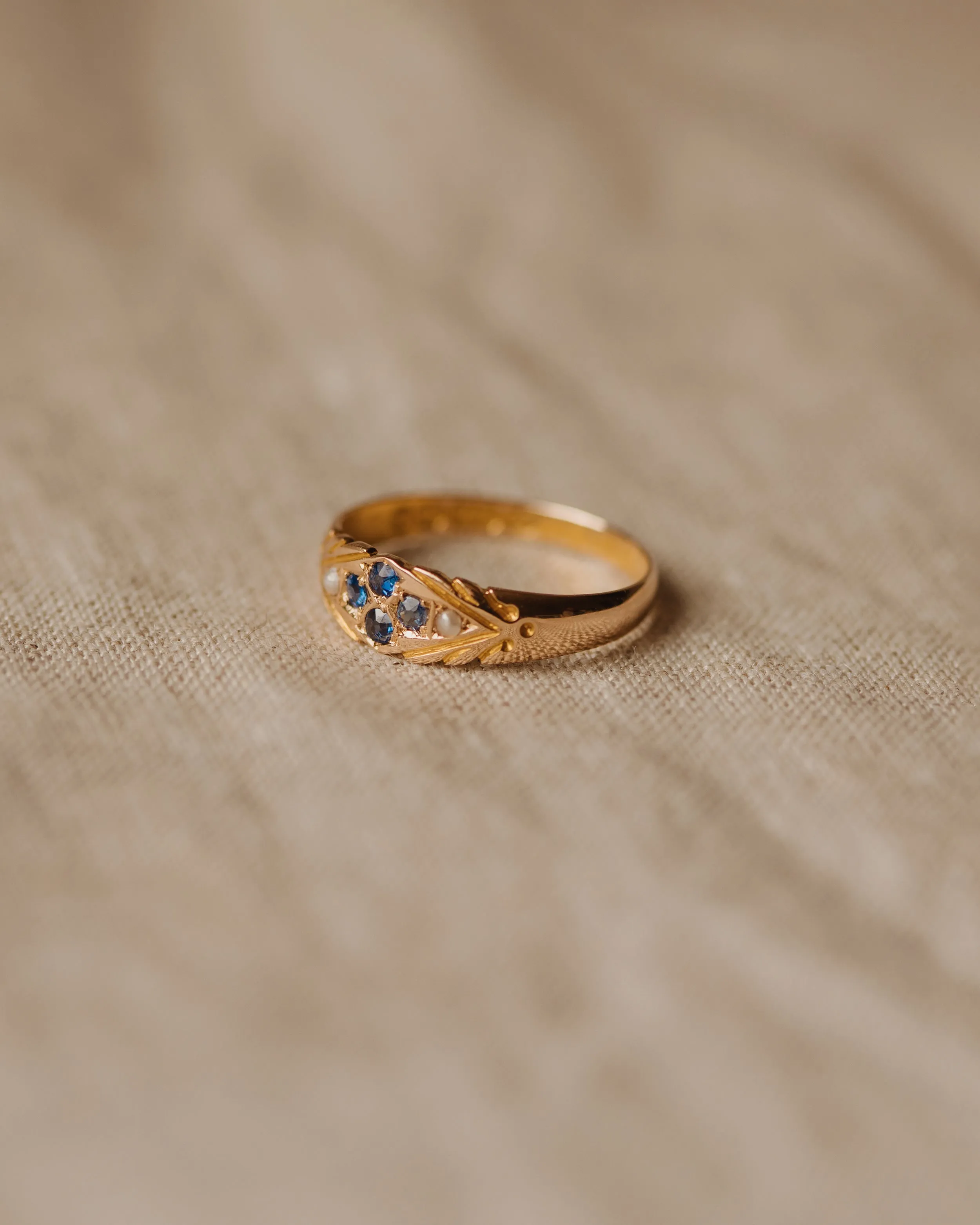 Florence 1876 Victorian 15ct Gold Sapphire & Pearl Ring sold by Rock n Rose product image thumbnail 4