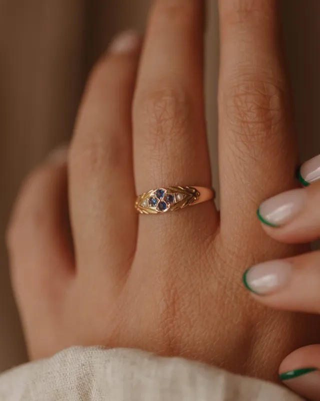 Florence 1876 Victorian 15ct Gold Sapphire & Pearl Ring sold by Rock n Rose