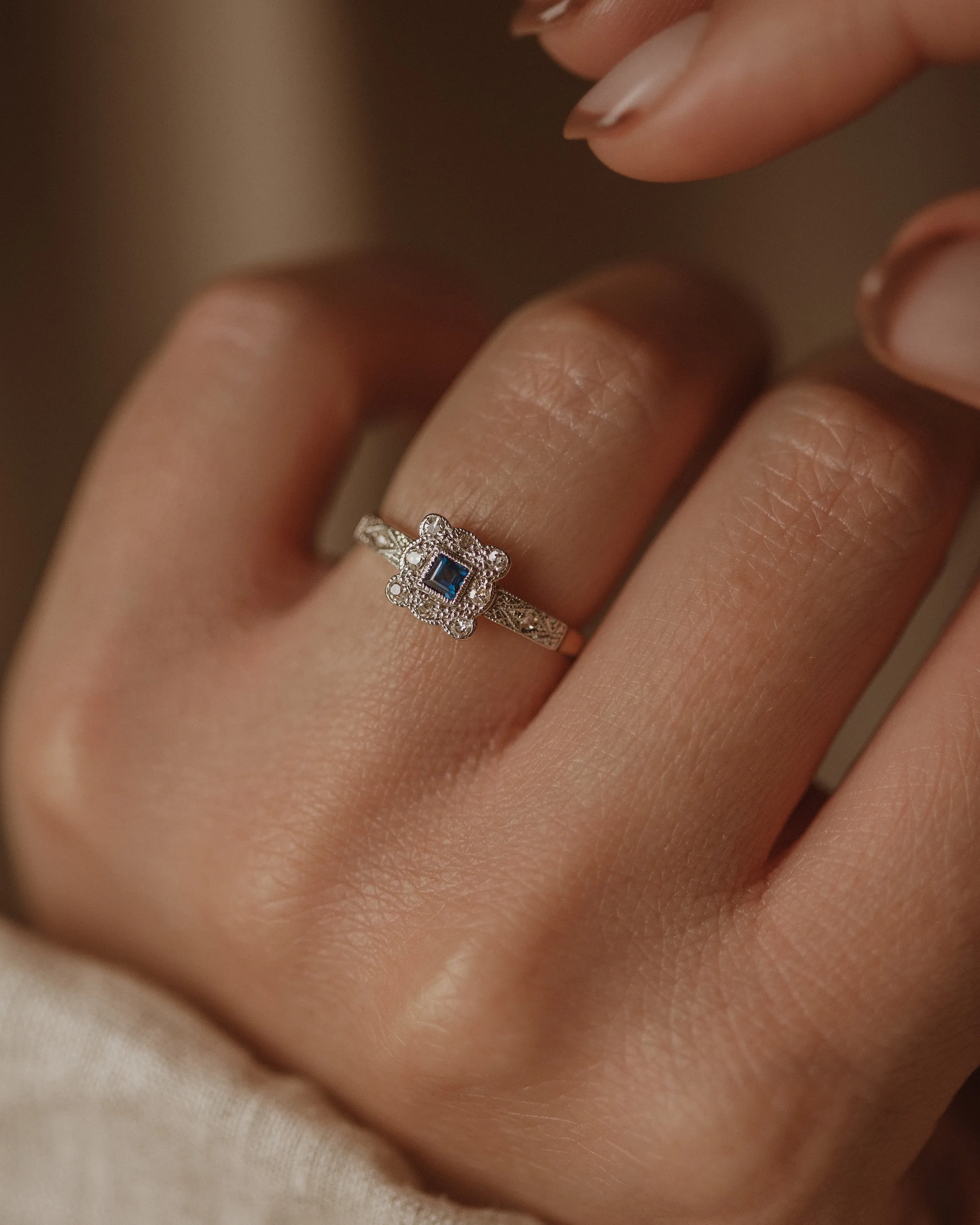 Agnes Antique Art Deco 18ct Gold Sapphire & Diamond Ring sold by Rock n Rose