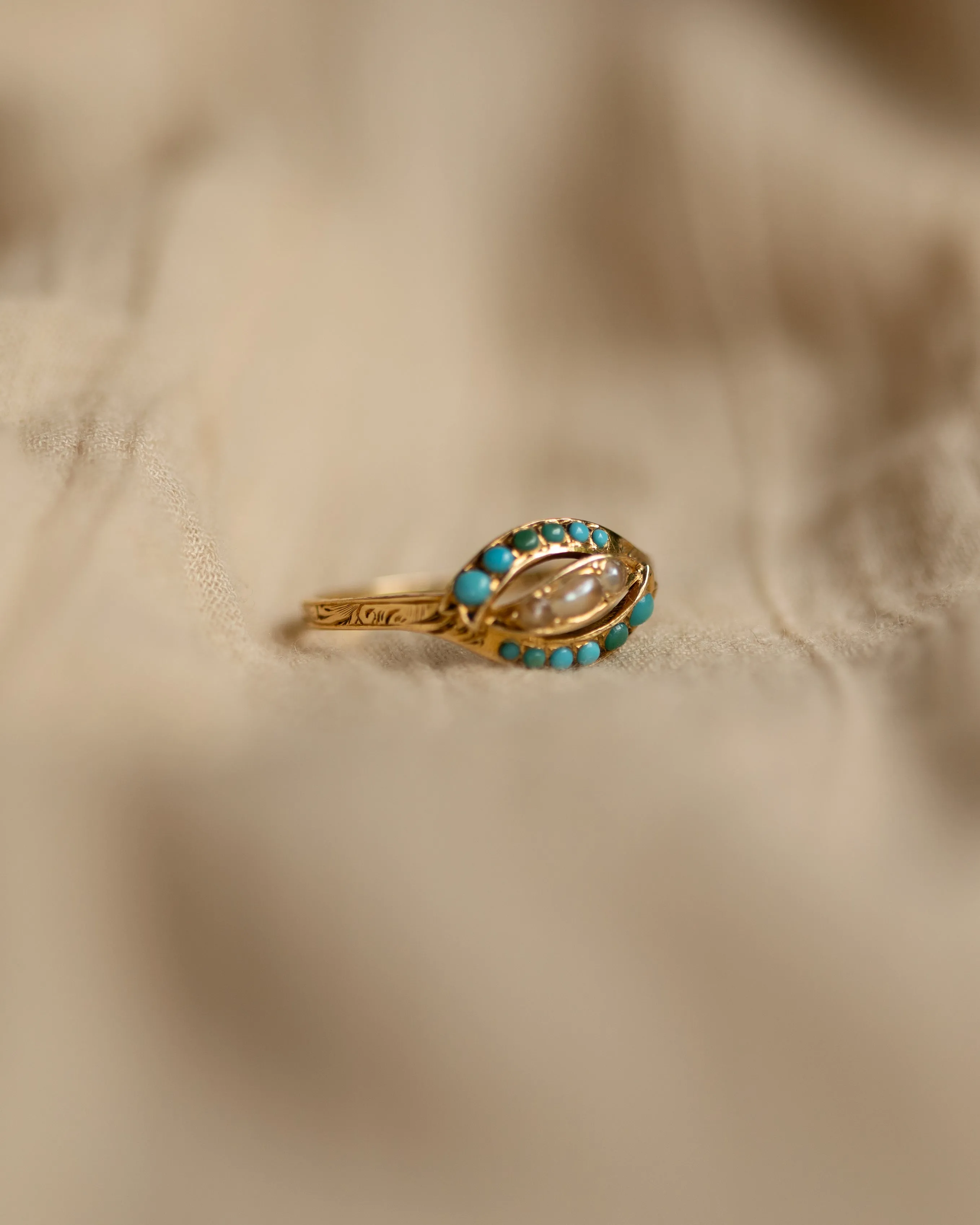 Edith Antique 18ct Gold Turquoise & Pearl Ring sold by Rock n Rose product image thumbnail 4