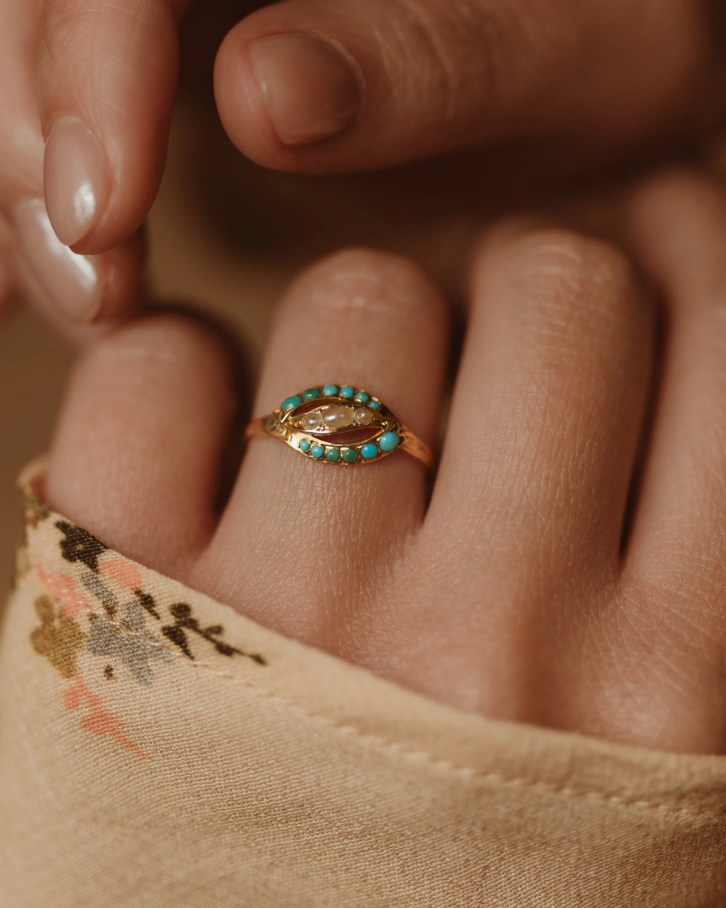 Edith Antique 18ct Gold Turquoise & Pearl Ring sold by Rock n Rose product image thumbnail 2