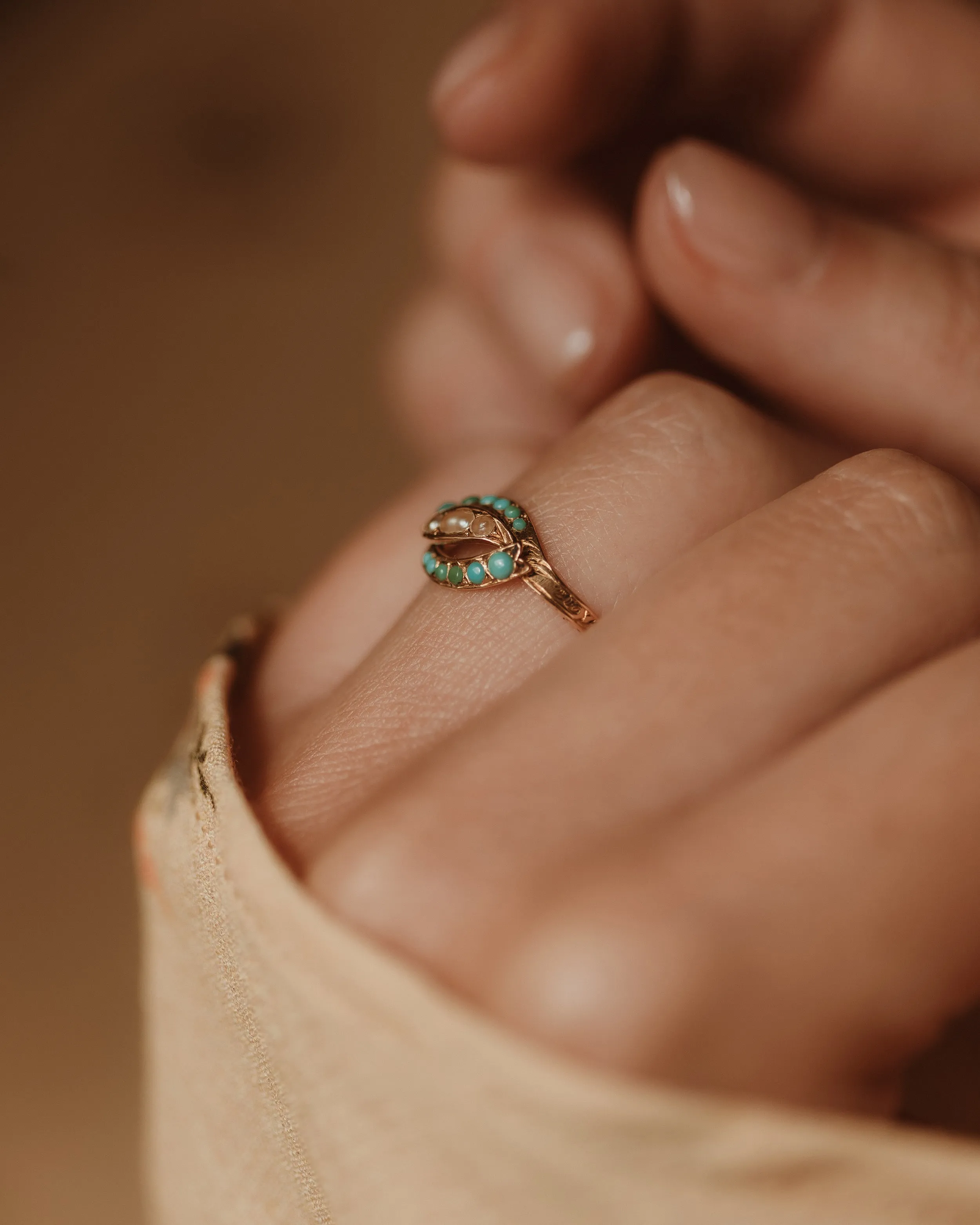 Edith Antique 18ct Gold Turquoise & Pearl Ring sold by Rock n Rose product image thumbnail 3