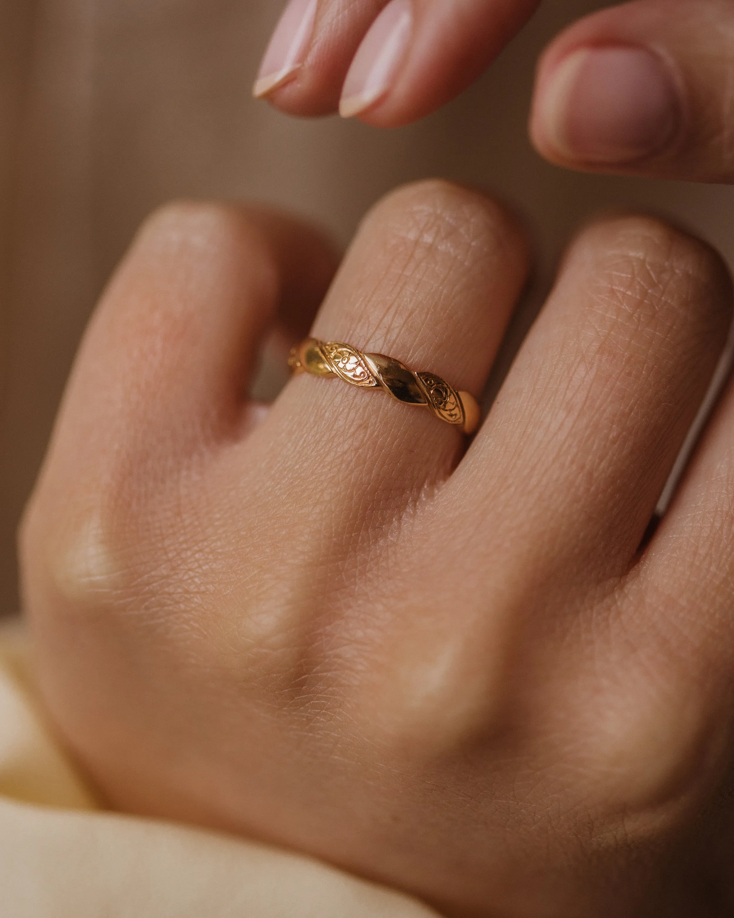 Vivian 1976 Vintage 18ct Gold Floral Band Ring sold by Rock n Rose