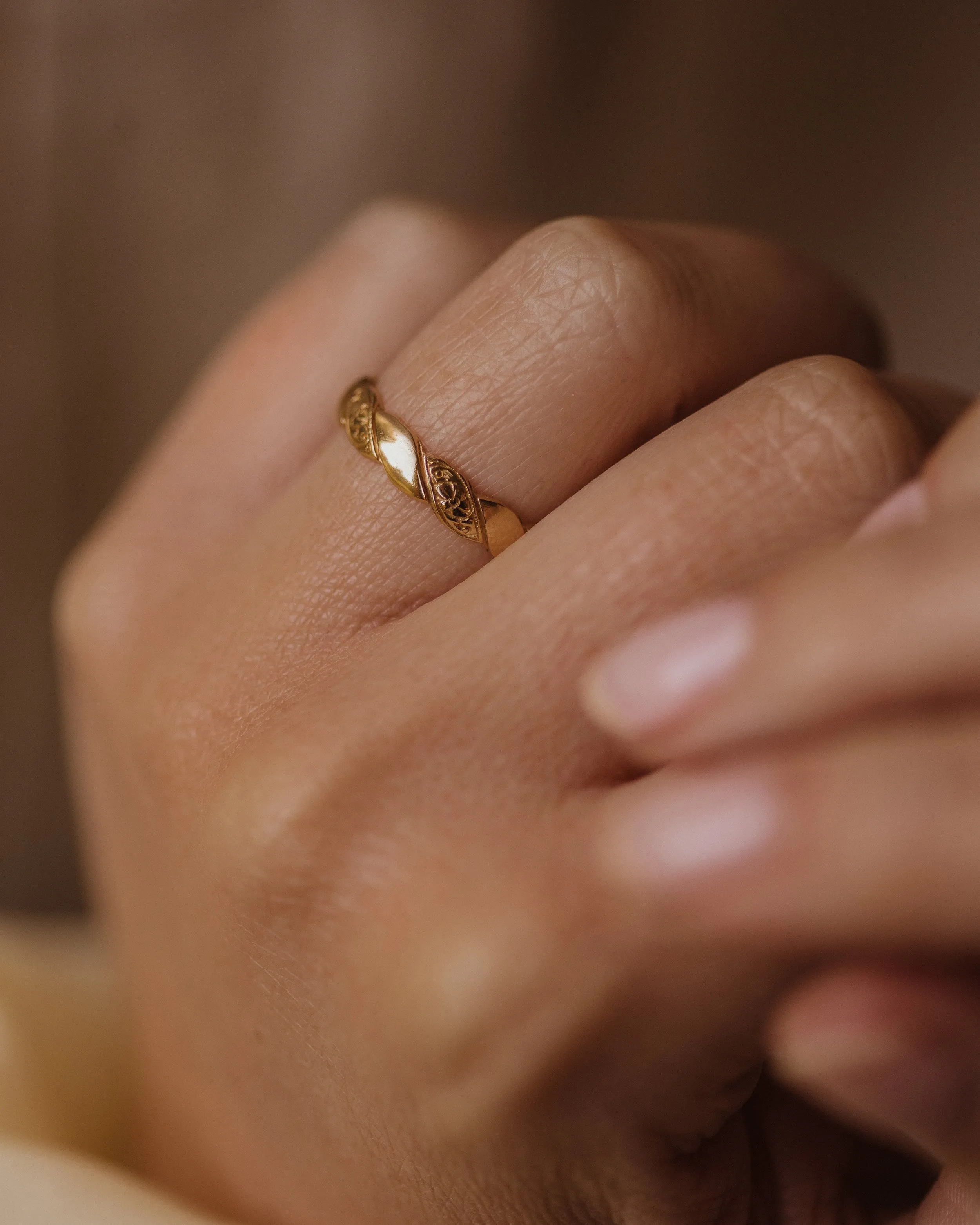 Vivian 1976 Vintage 18ct Gold Floral Band Ring sold by Rock n Rose product image thumbnail 2