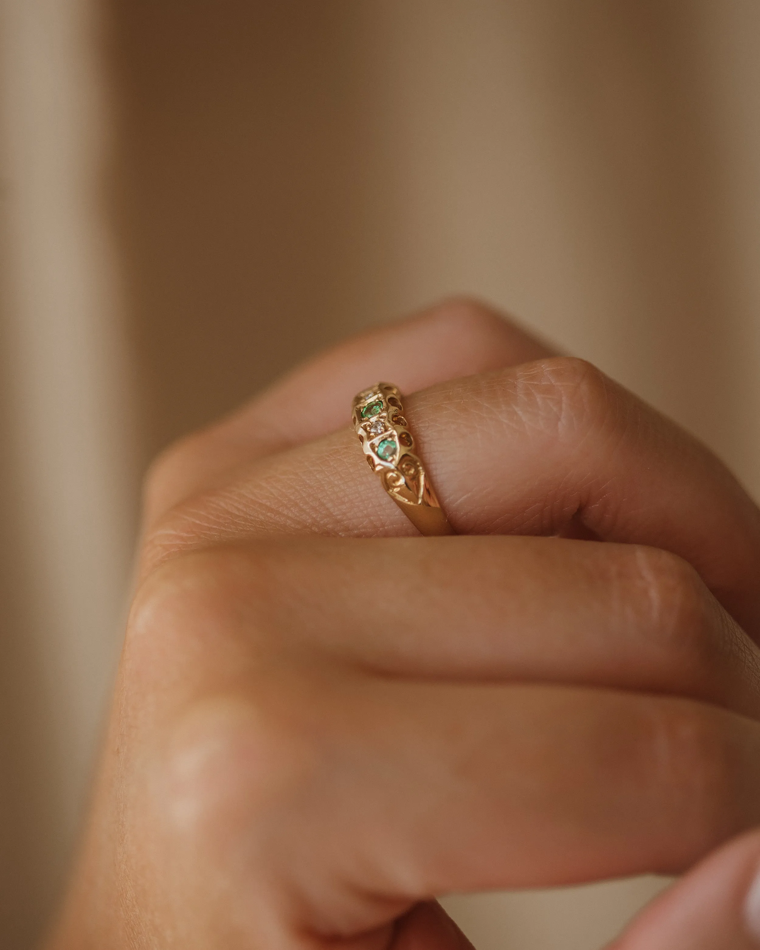 Roma 1976 9ct Gold Emerald & Diamond Ring sold by Rock n Rose product image thumbnail 2