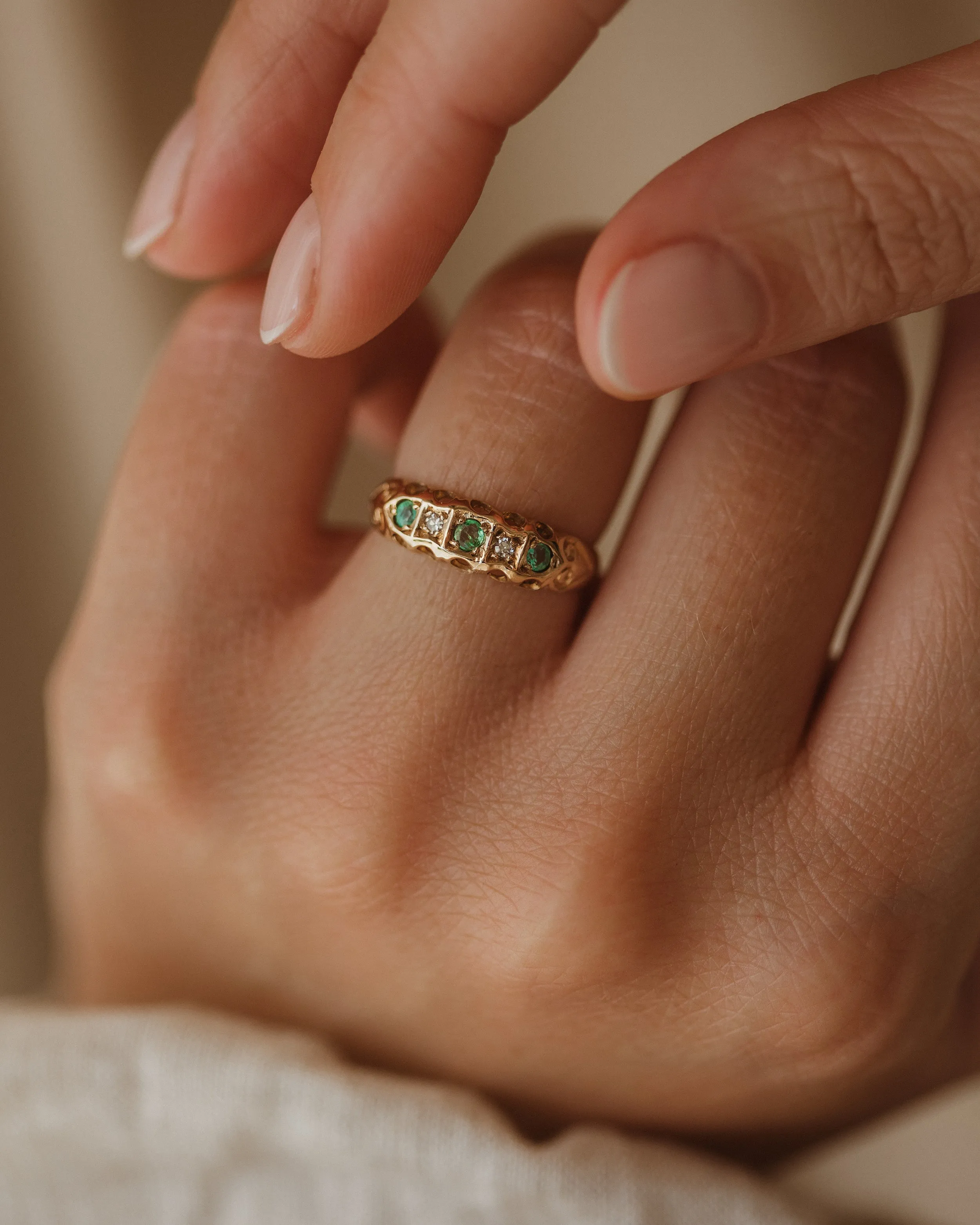 Roma 1976 9ct Gold Emerald & Diamond Ring sold by Rock n Rose