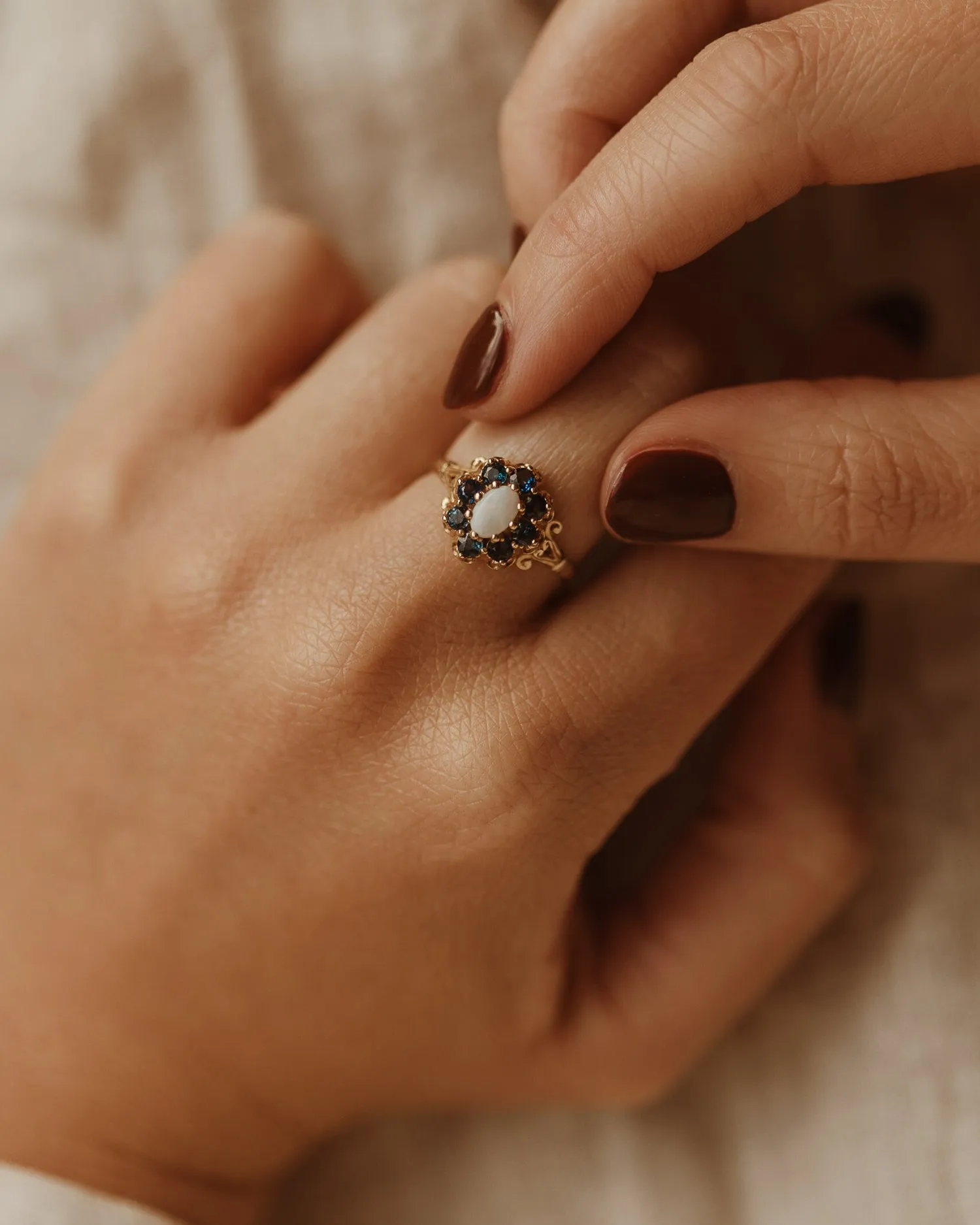 Rosa 9ct Gold Opal & Sapphire Ring sold by Rock n Rose