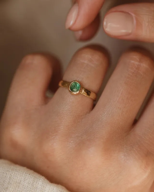 Mina Vintage 18ct Gold Emerald Solitaire Ring sold by Rock n Rose