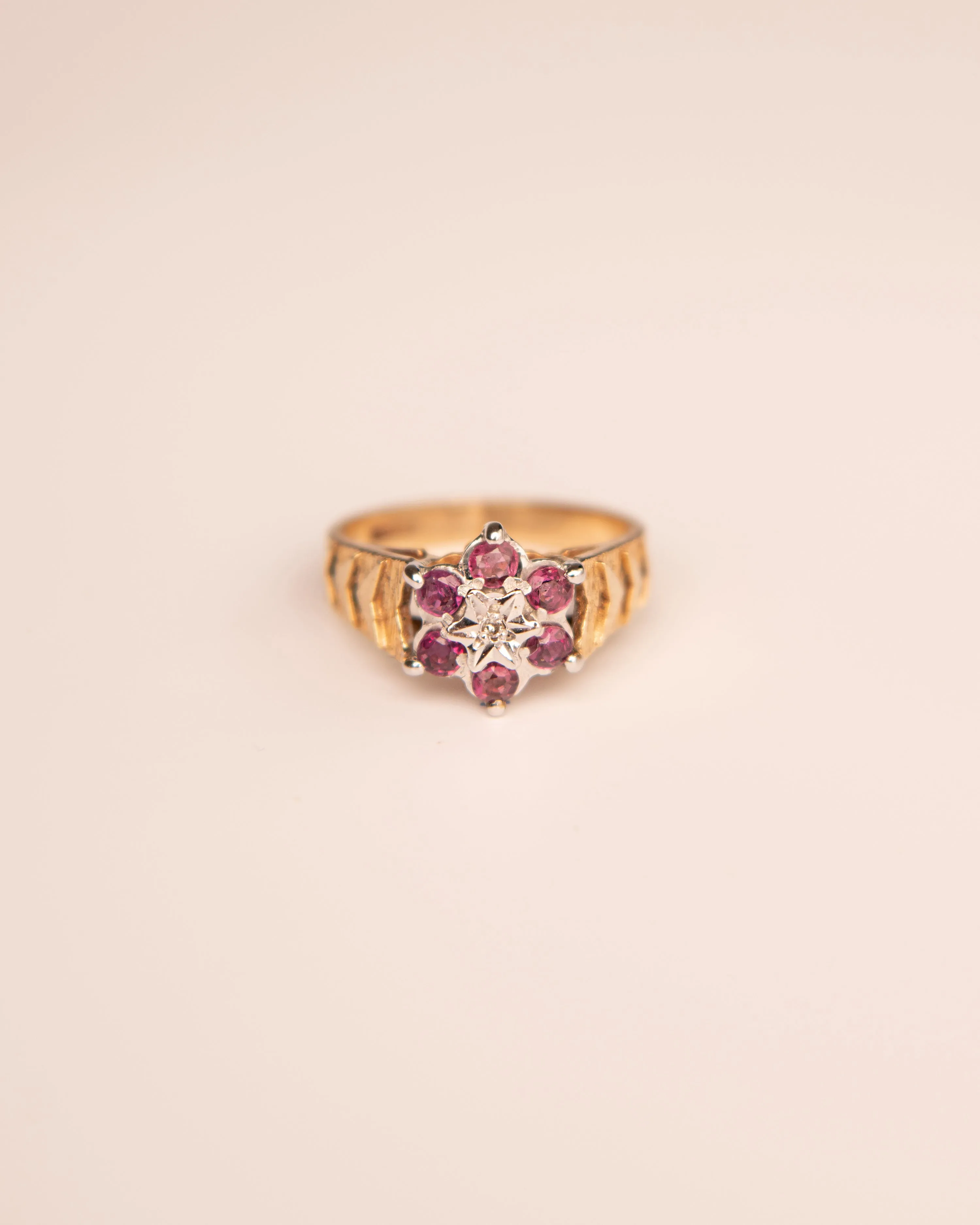 Quinn 9ct Gold Vintage Diamond & Ruby Cluster Ring sold by Rock n Rose product image thumbnail 3