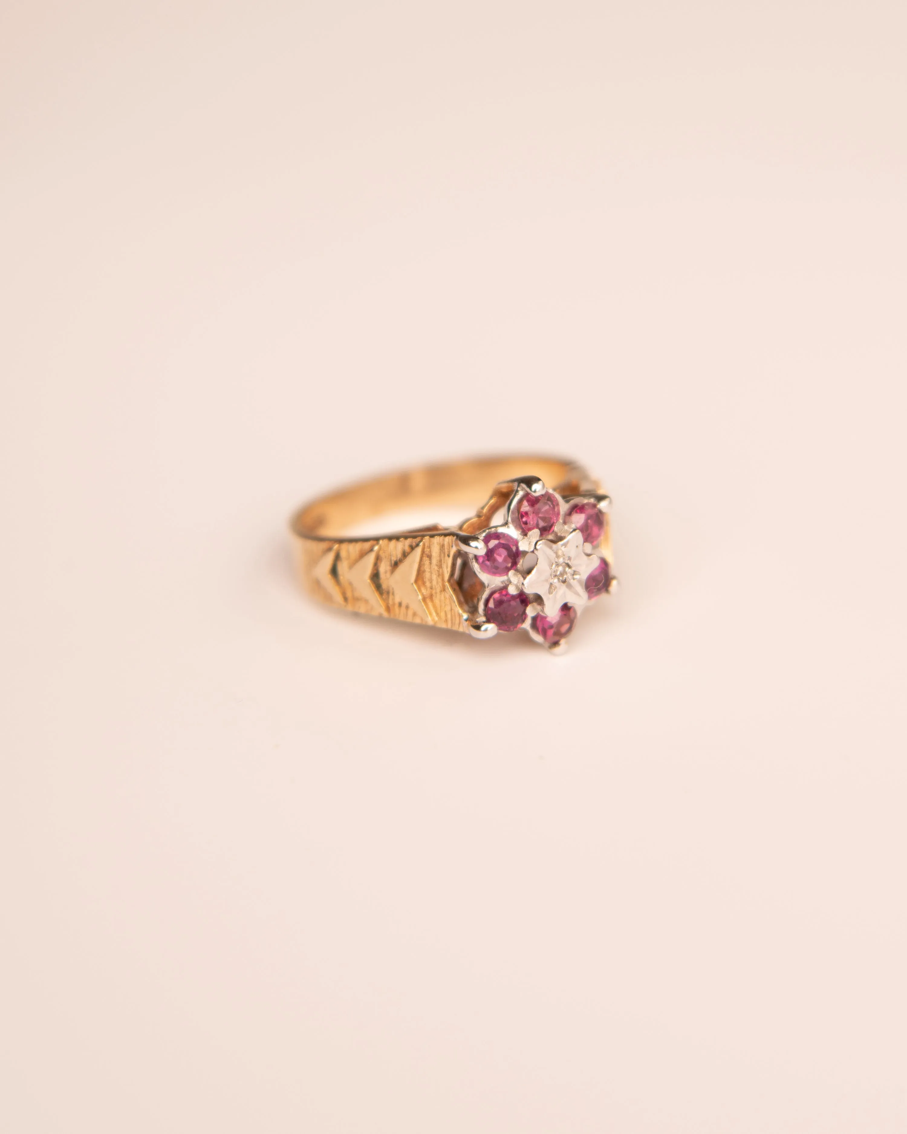 Quinn 9ct Gold Vintage Diamond & Ruby Cluster Ring sold by Rock n Rose product image thumbnail 4