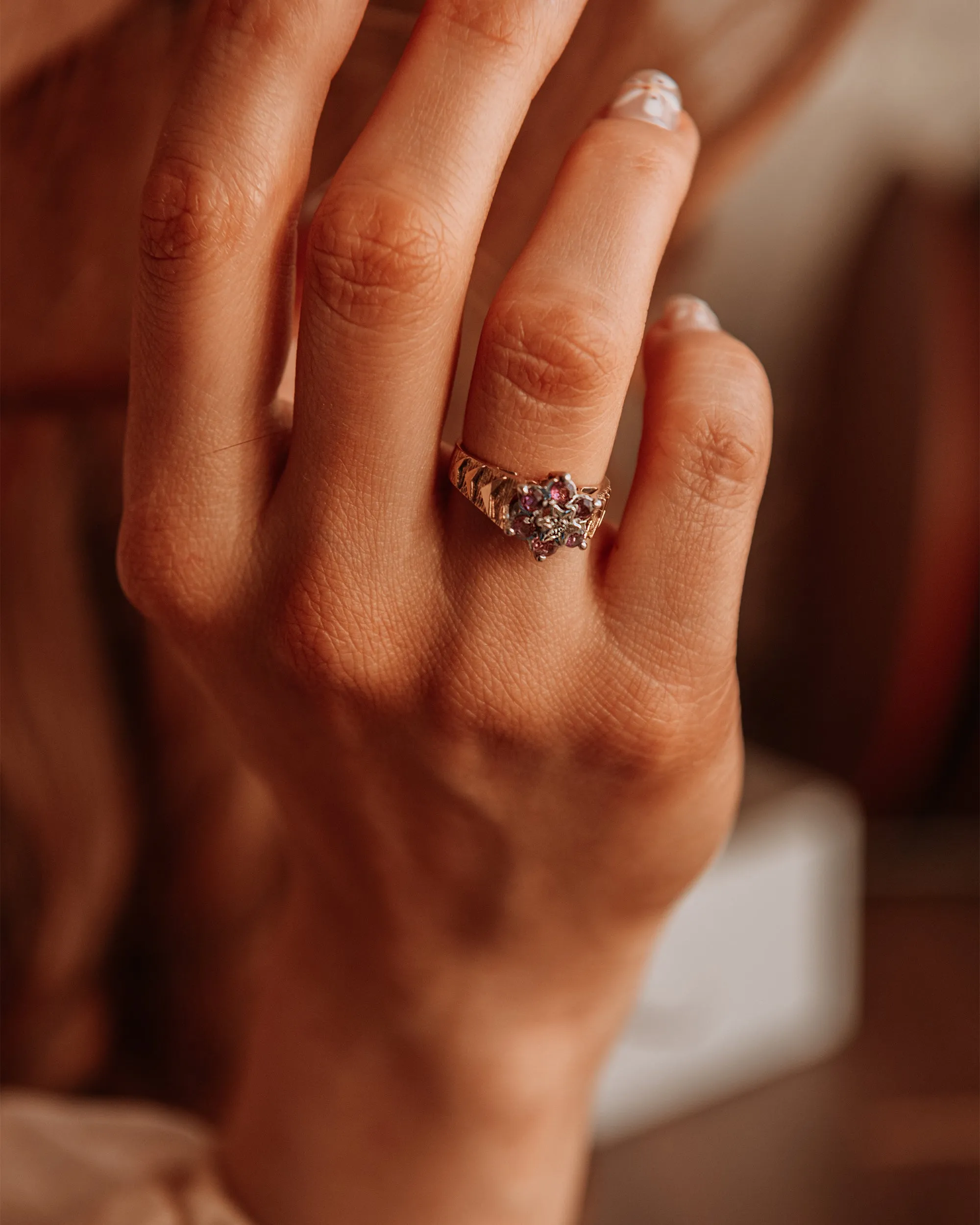 Quinn 9ct Gold Vintage Diamond & Ruby Cluster Ring sold by Rock n Rose product image thumbnail 2