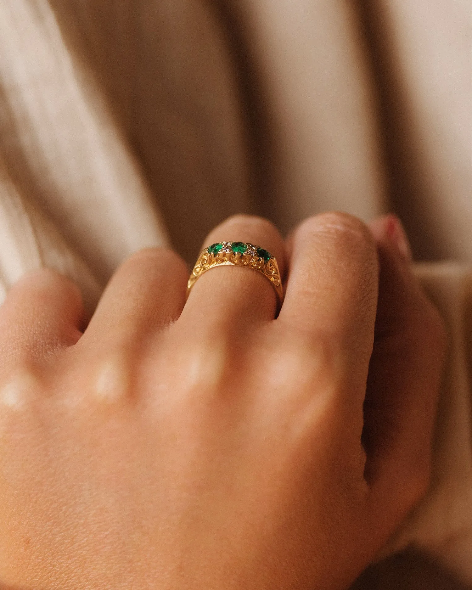 Louella 1981 18ct Gold Emerald & Diamond Ring sold by Rock n Rose product image thumbnail 3