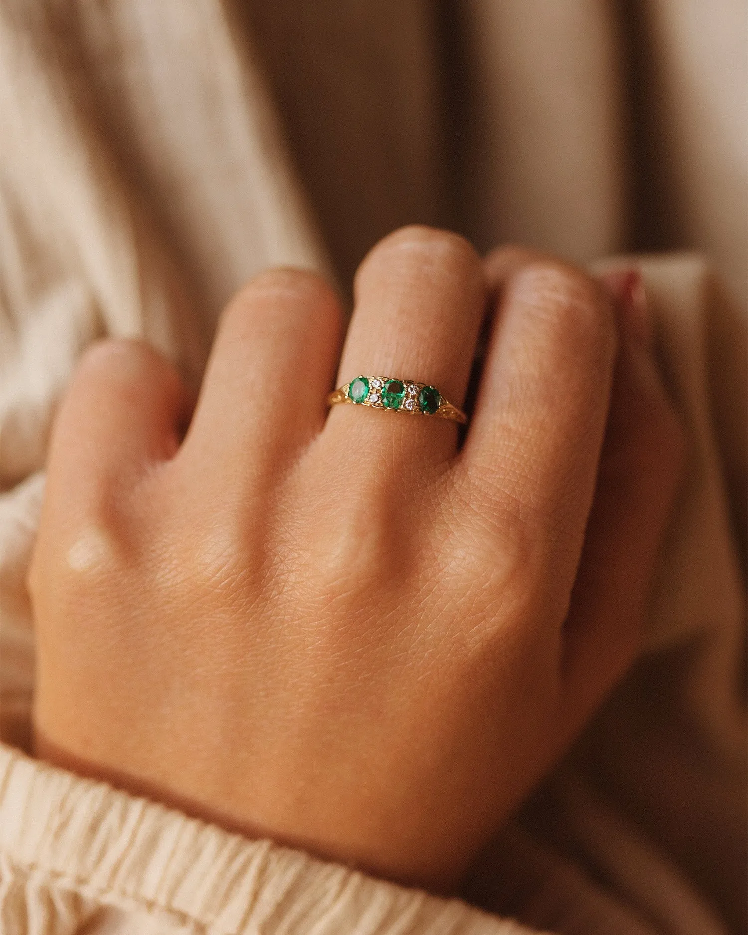 Louella 1981 18ct Gold Emerald & Diamond Ring sold by Rock n Rose product image thumbnail 2