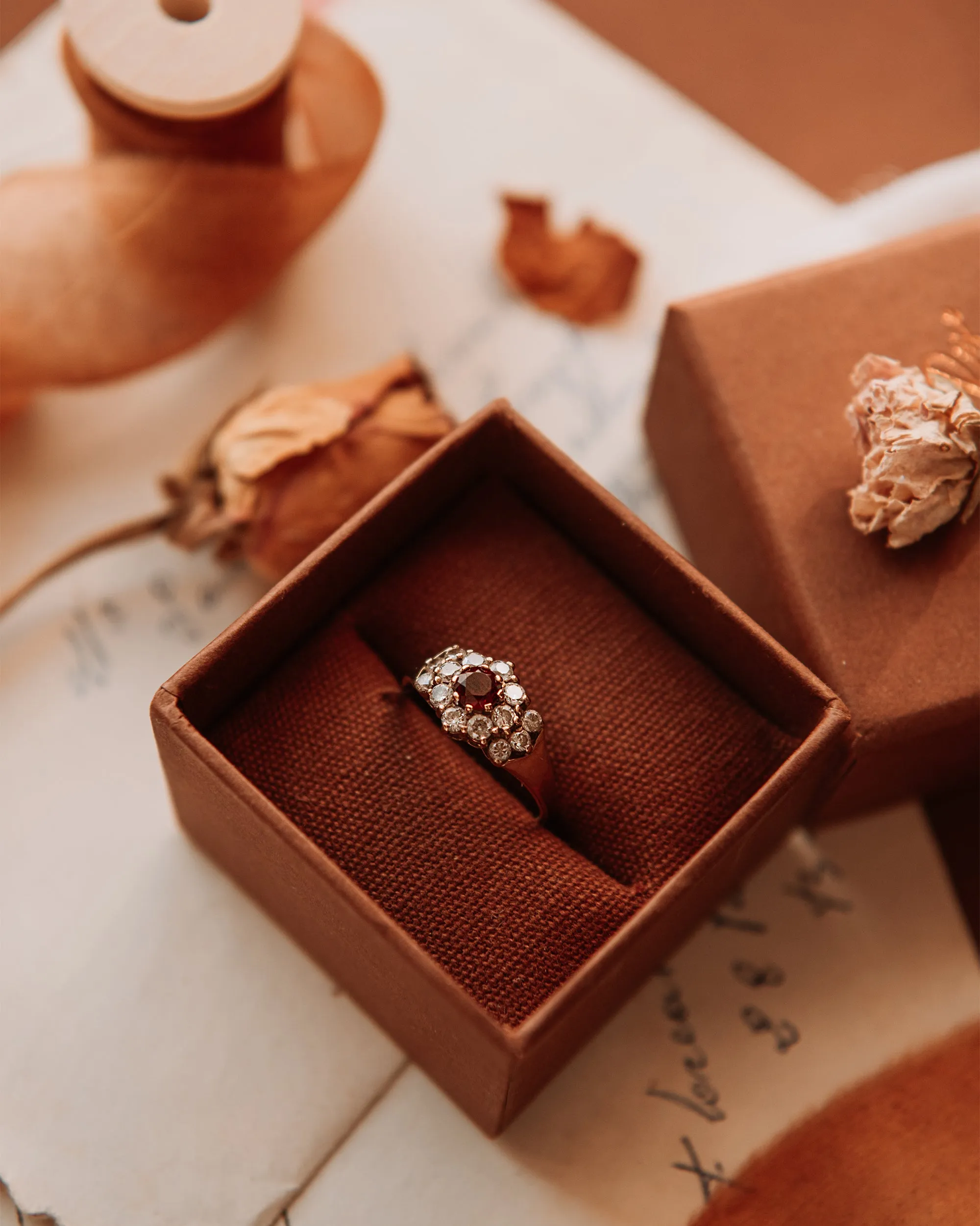 Fleur 9ct Gold Garnet Cluster Ring sold by Rock n Rose