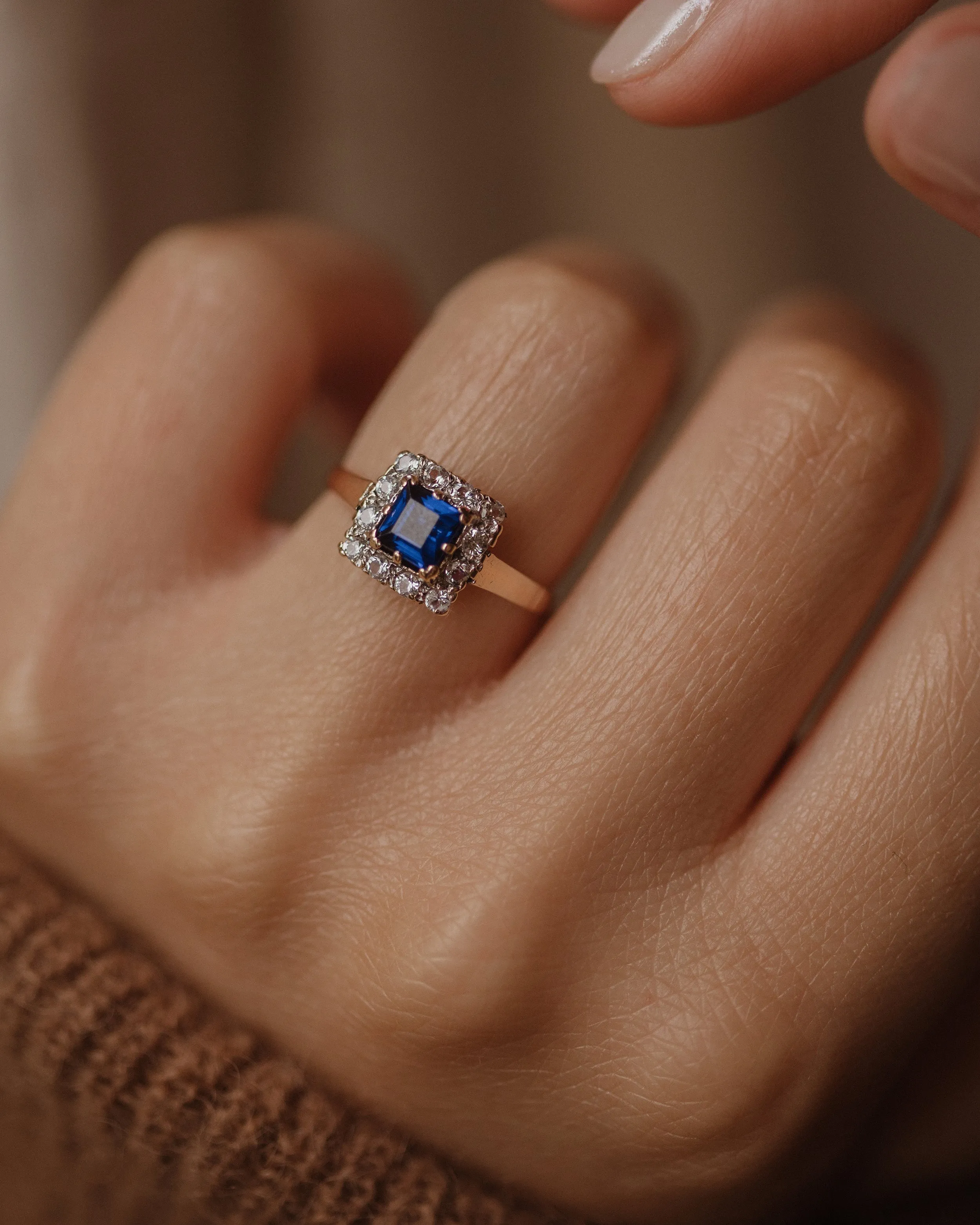 Audra Vintage 9ct Gold Square Sapphire Cluster Ring sold by Rock n Rose product image thumbnail 2