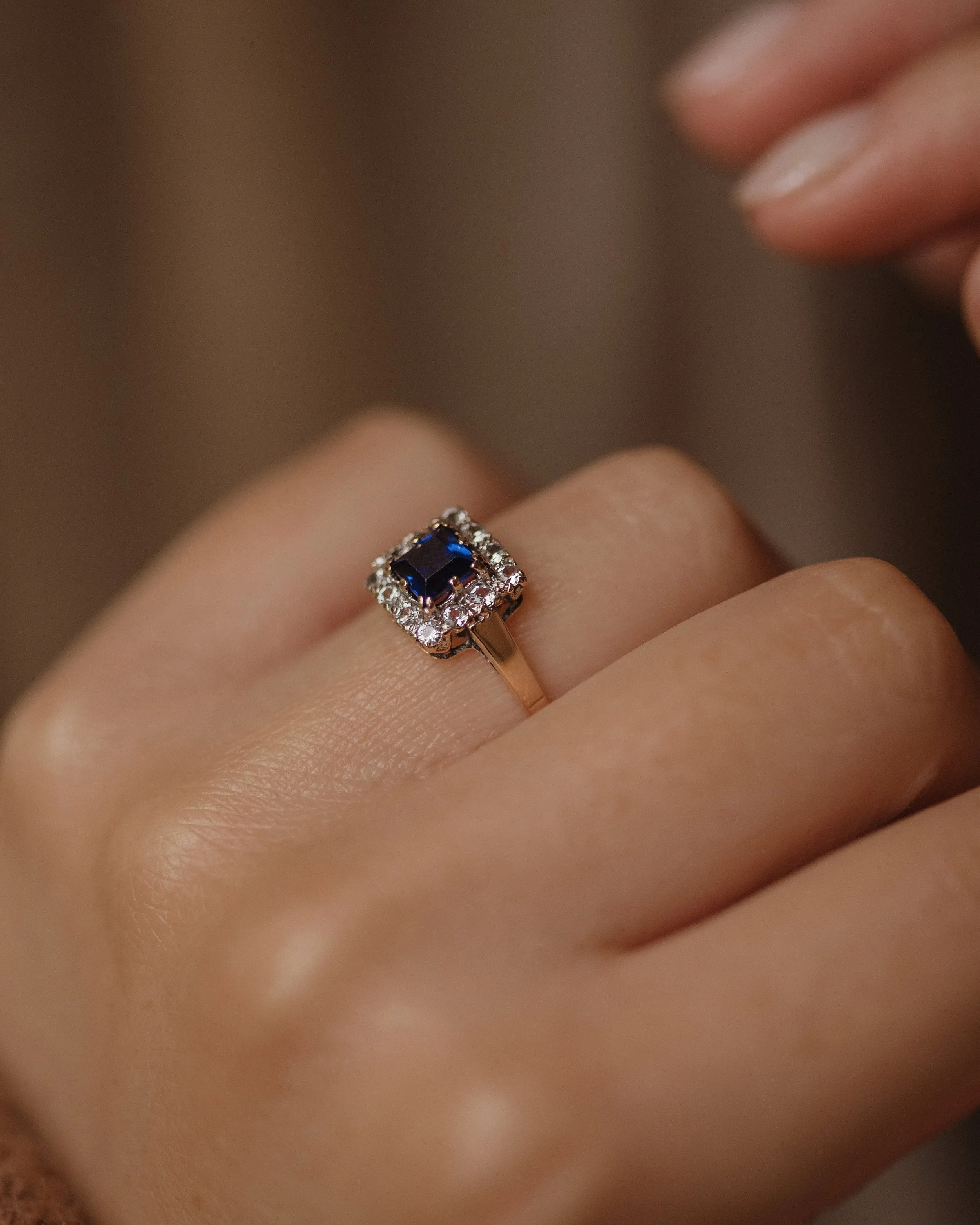 Audra Vintage 9ct Gold Square Sapphire Cluster Ring sold by Rock n Rose product image thumbnail 3