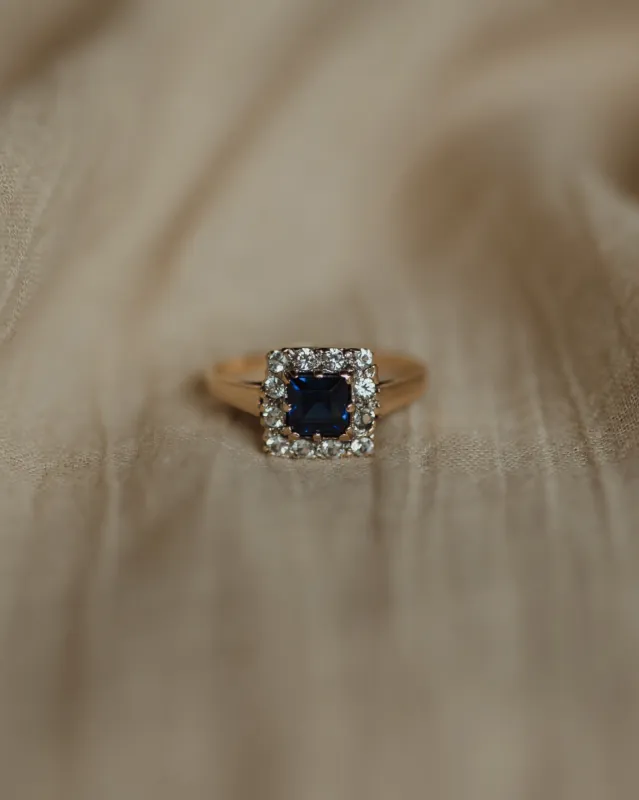 Audra Vintage 9ct Gold Square Sapphire Cluster Ring sold by Rock n Rose