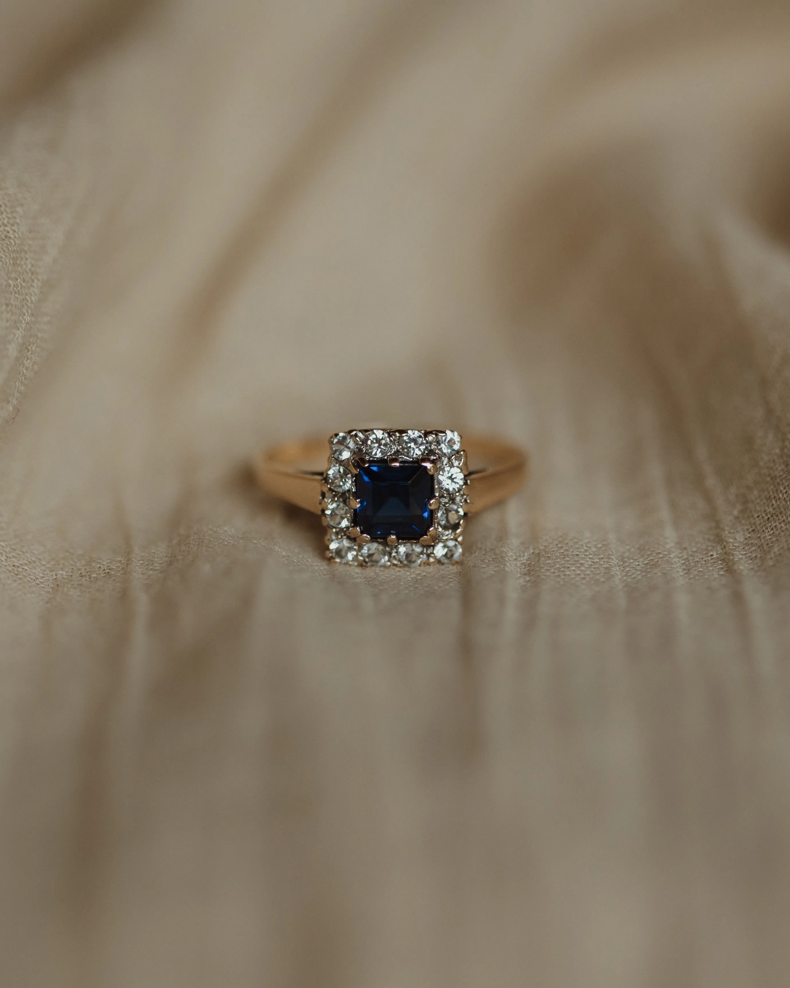 Audra Vintage 9ct Gold Square Sapphire Cluster Ring sold by Rock n Rose