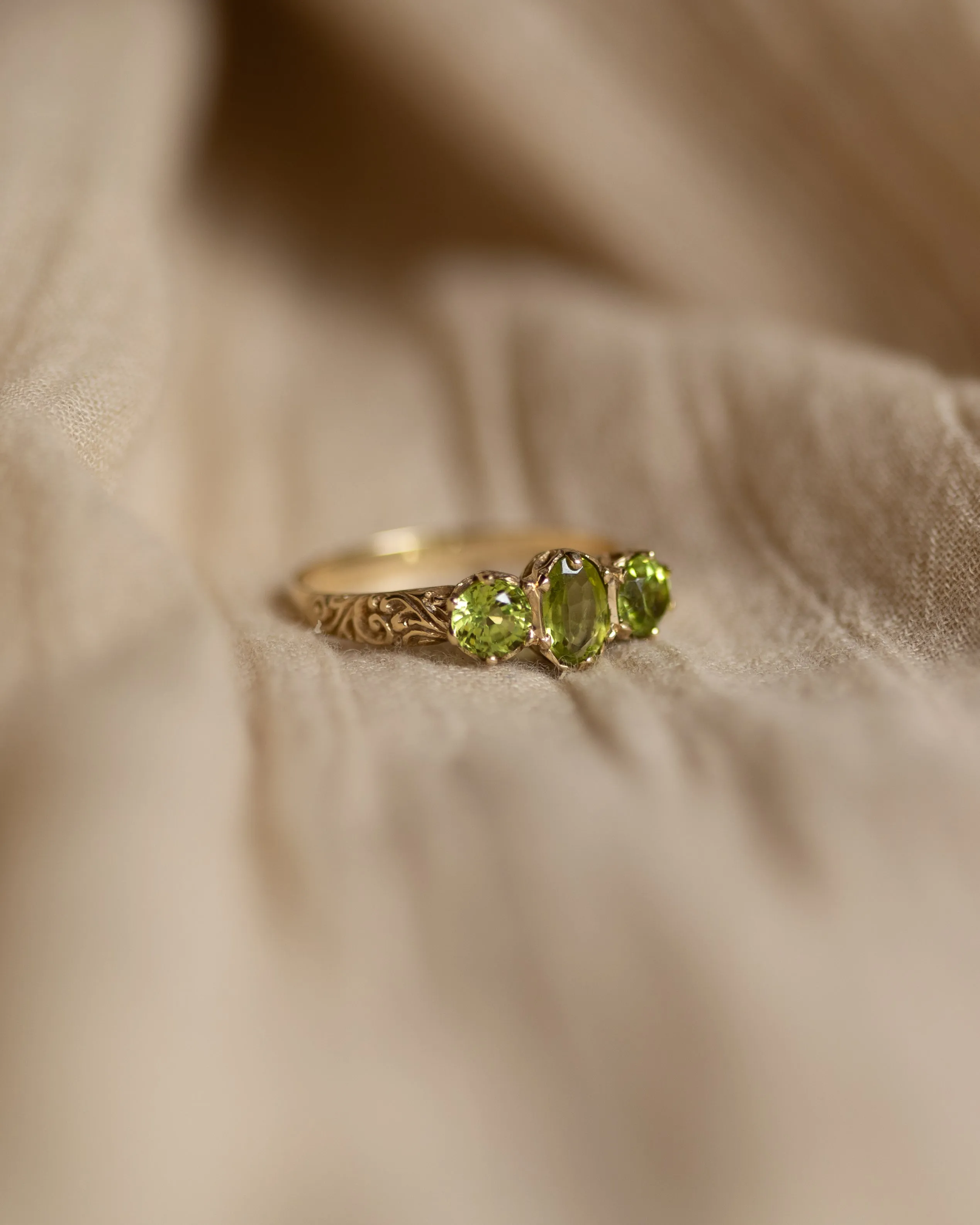 Jessamine 1993 Vintage 9ct Gold Peridot Trilogy Ring sold by Rock n Rose product image thumbnail 4