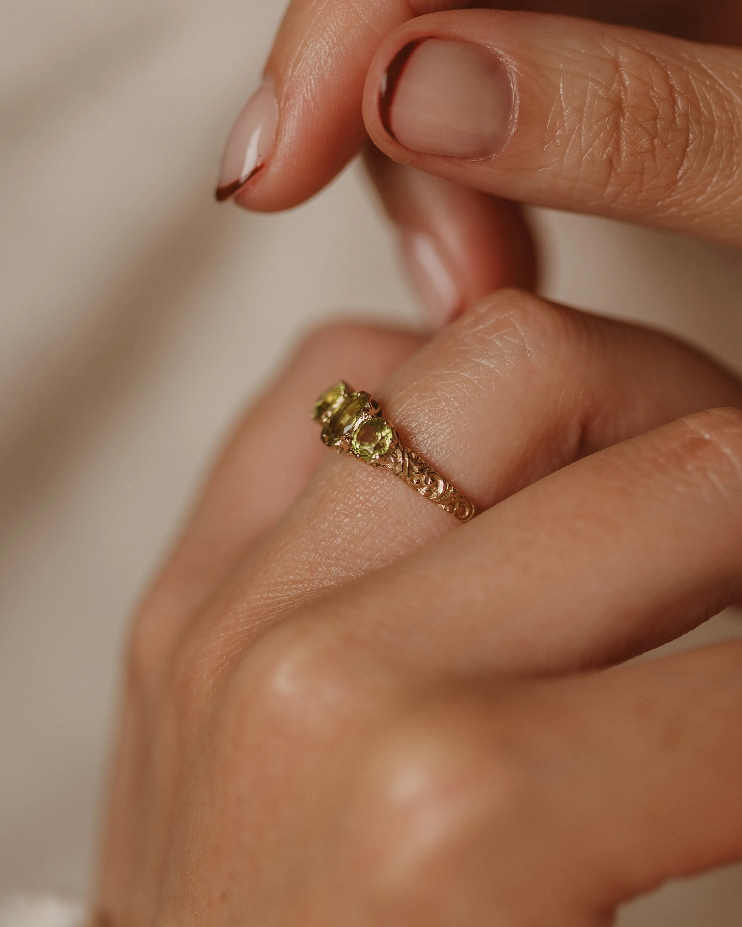 Jessamine 1993 Vintage 9ct Gold Peridot Trilogy Ring sold by Rock n Rose product image thumbnail 3