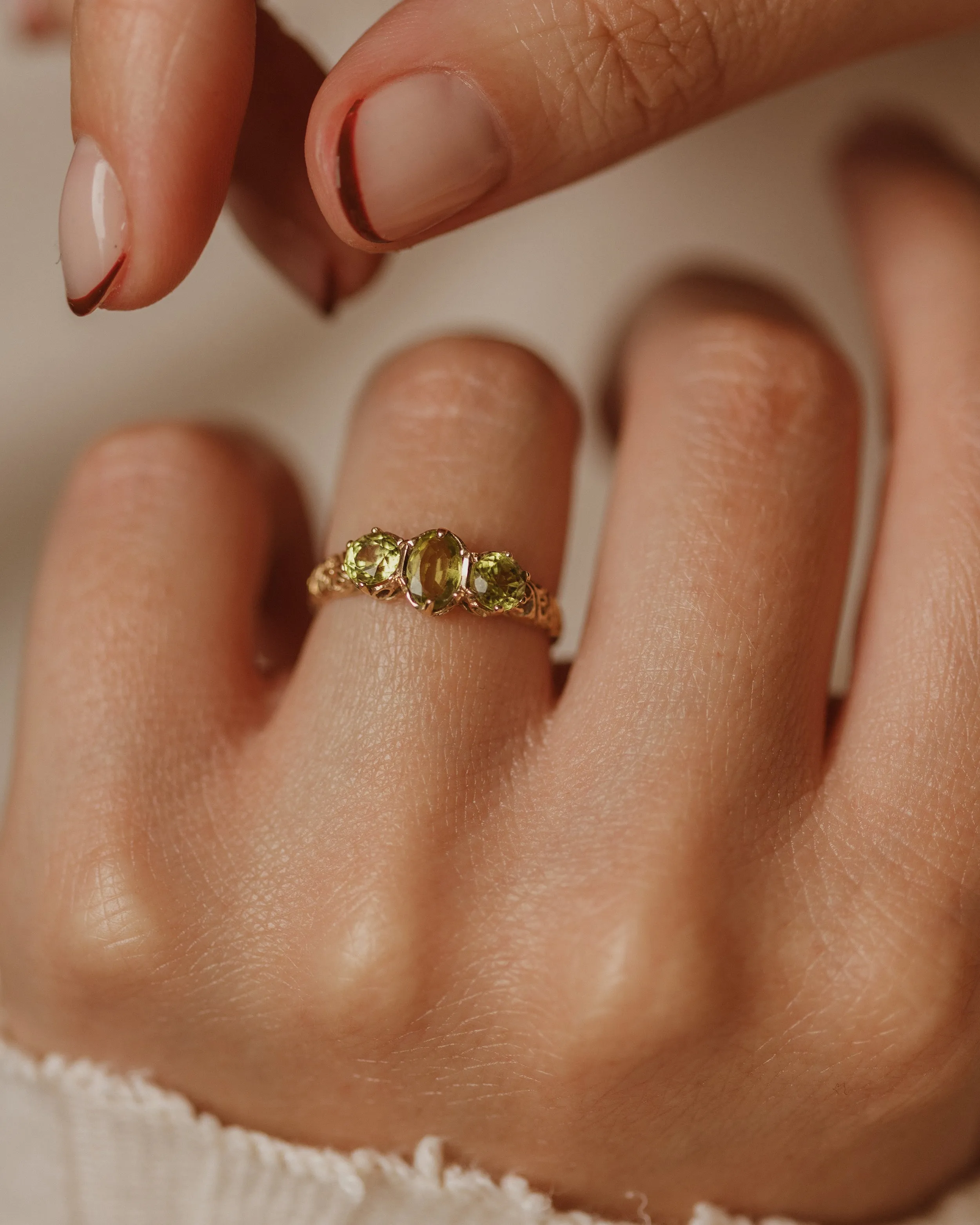 Jessamine 1993 Vintage 9ct Gold Peridot Trilogy Ring sold by Rock n Rose product image thumbnail 2