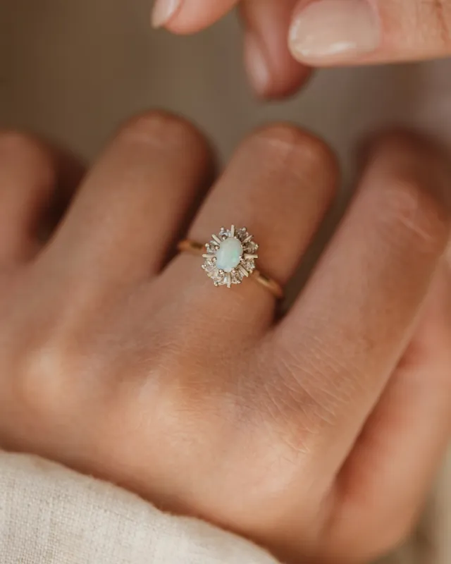René Vintage 9ct Gold Opal & Diamond Cluster Ring sold by Rock n Rose