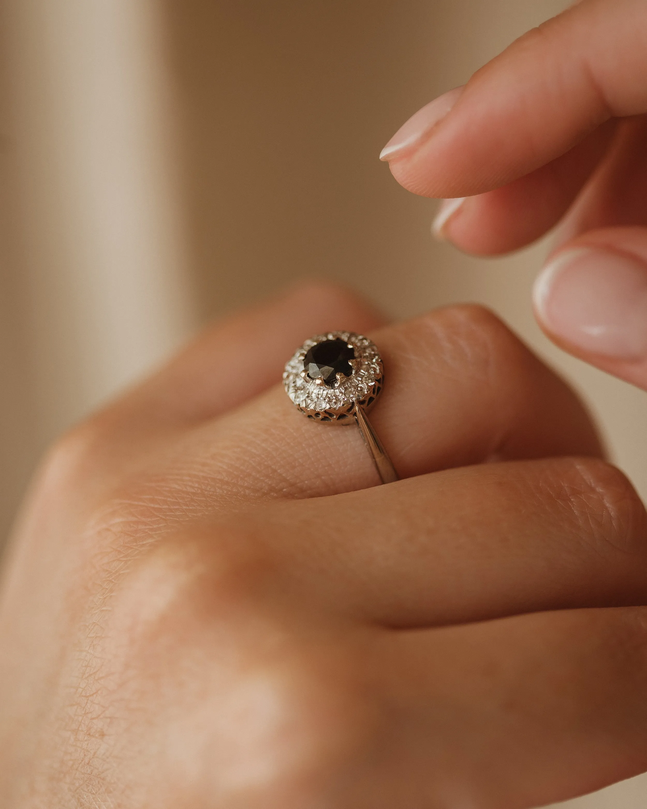 Meredith Vintage 18ct White Gold Sapphire & Diamond Cluster Ring sold by Rock n Rose product image thumbnail 2