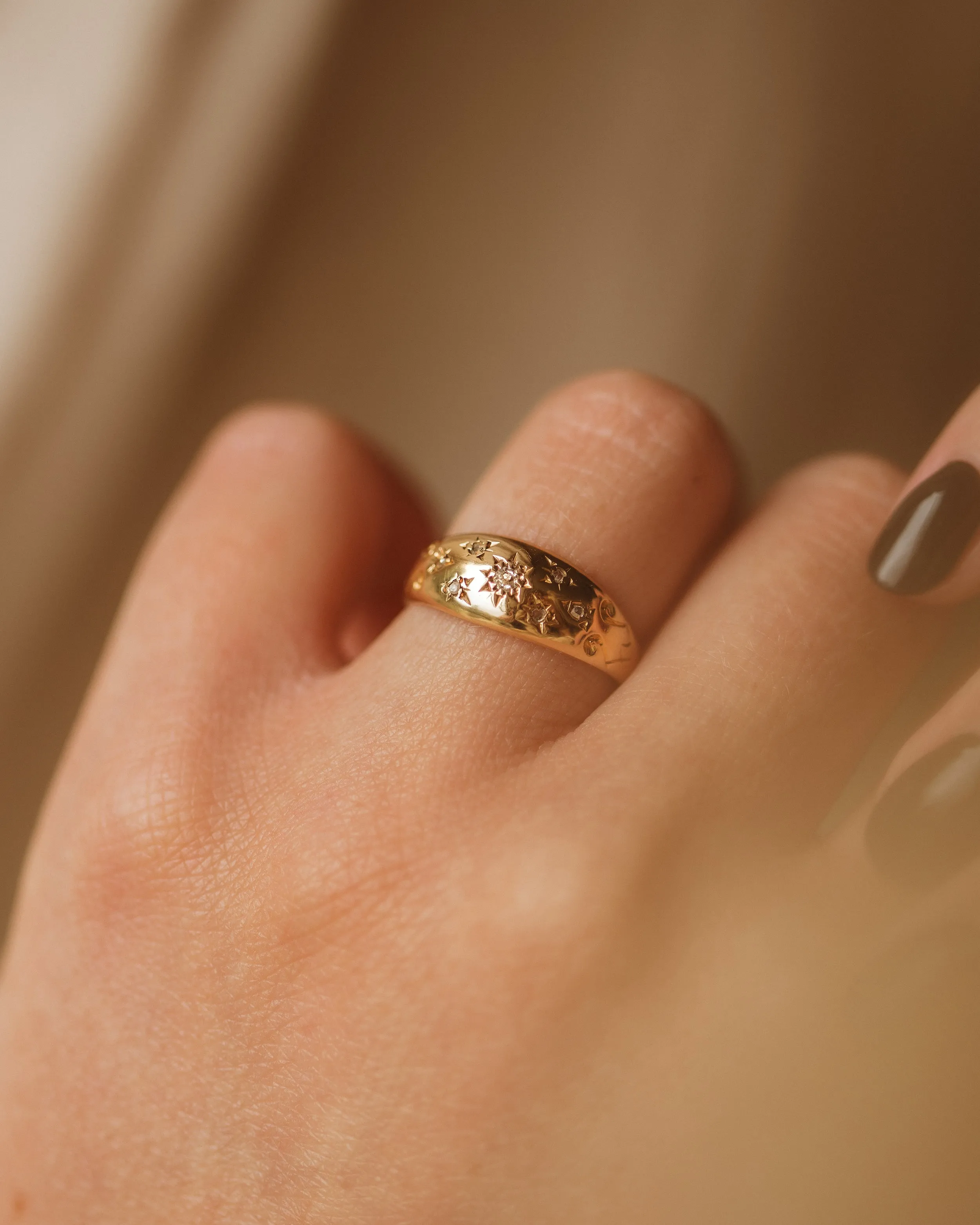 Dulcie Antique 18ct Gold Star Set Diamond Gypsy Ring sold by Rock n Rose