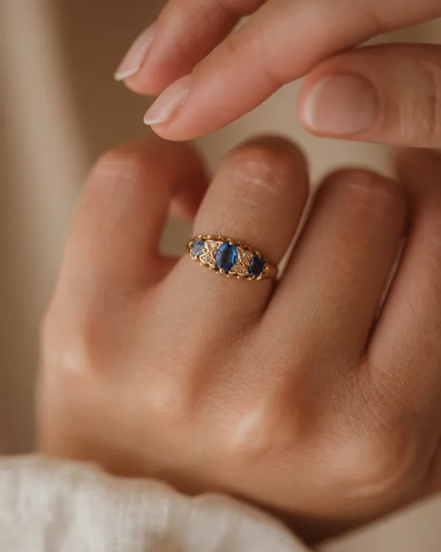 Esther 1919 18ct Gold Paste & Diamond Trilogy Ring sold by Rock n Rose