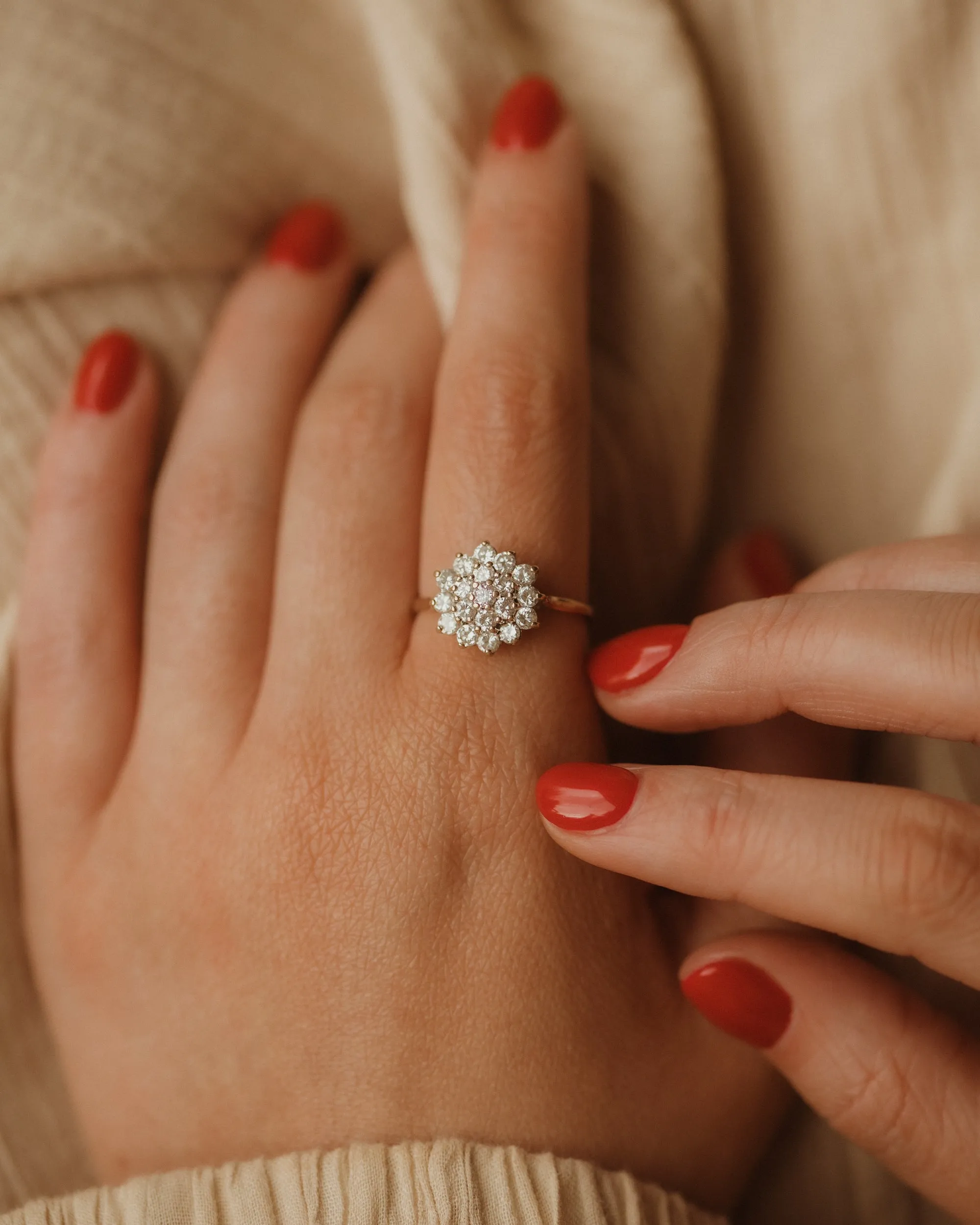 Nancy Vintage 9ct Gold CZ Cluster Ring sold by Rock n Rose