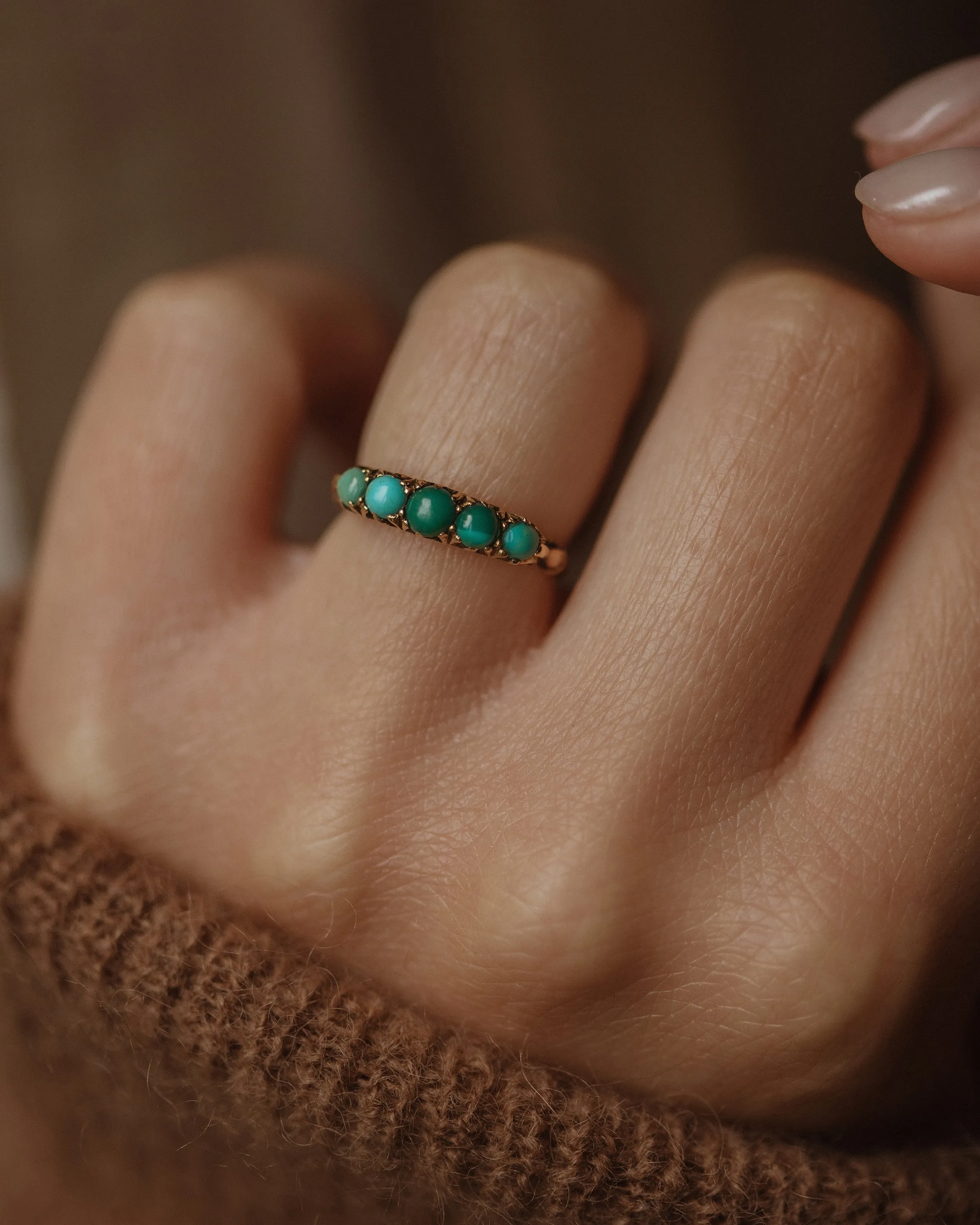 Bridget Antique 18ct Gold Turquoise Five Stone Ring sold by Rock n Rose product image thumbnail 2