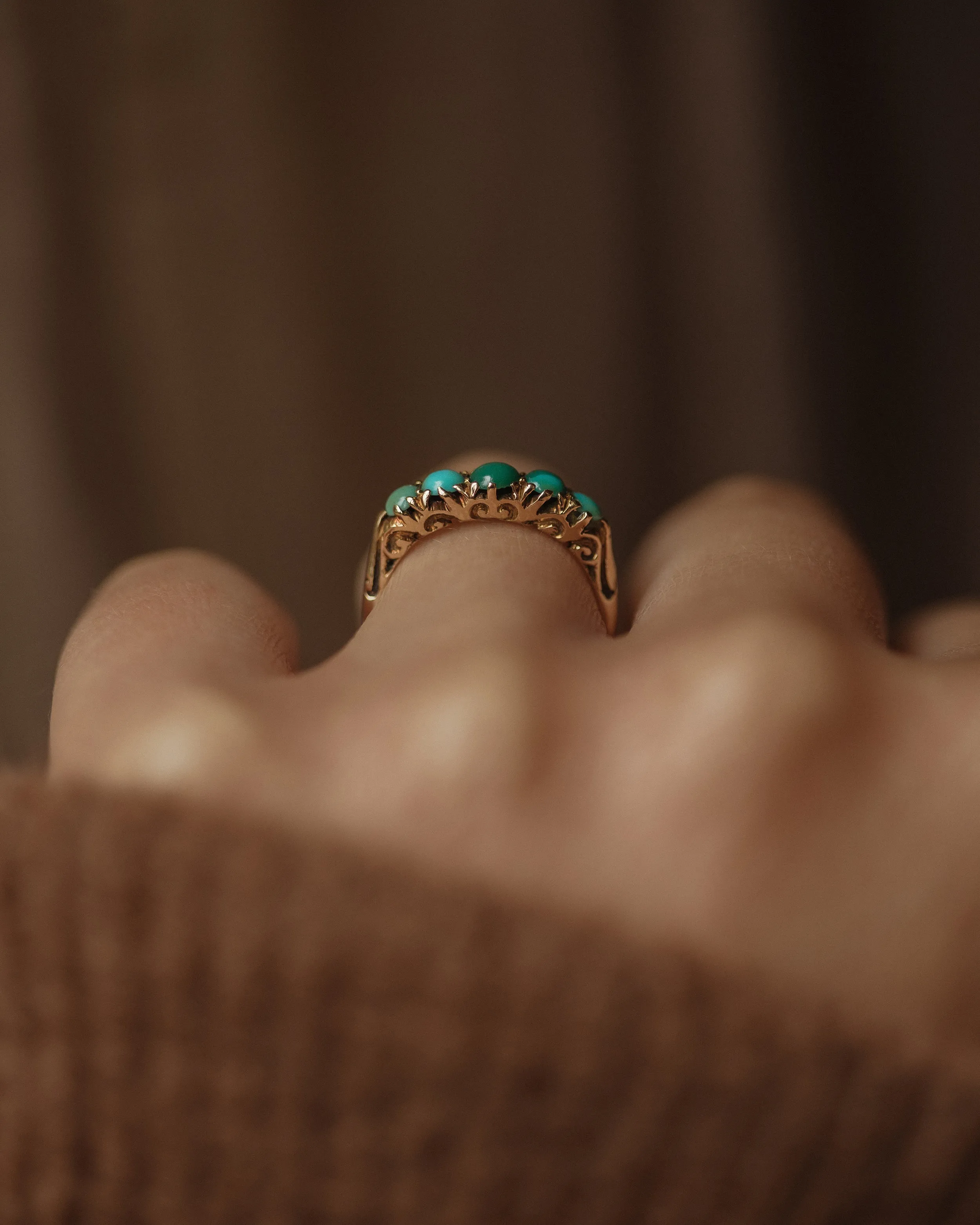 Bridget Antique 18ct Gold Turquoise Five Stone Ring sold by Rock n Rose