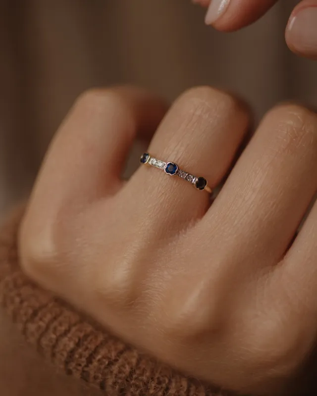 Lillian 1987 Vintage 18ct Gold Sapphire & Diamond Half Eternity Ring sold by Rock n Rose