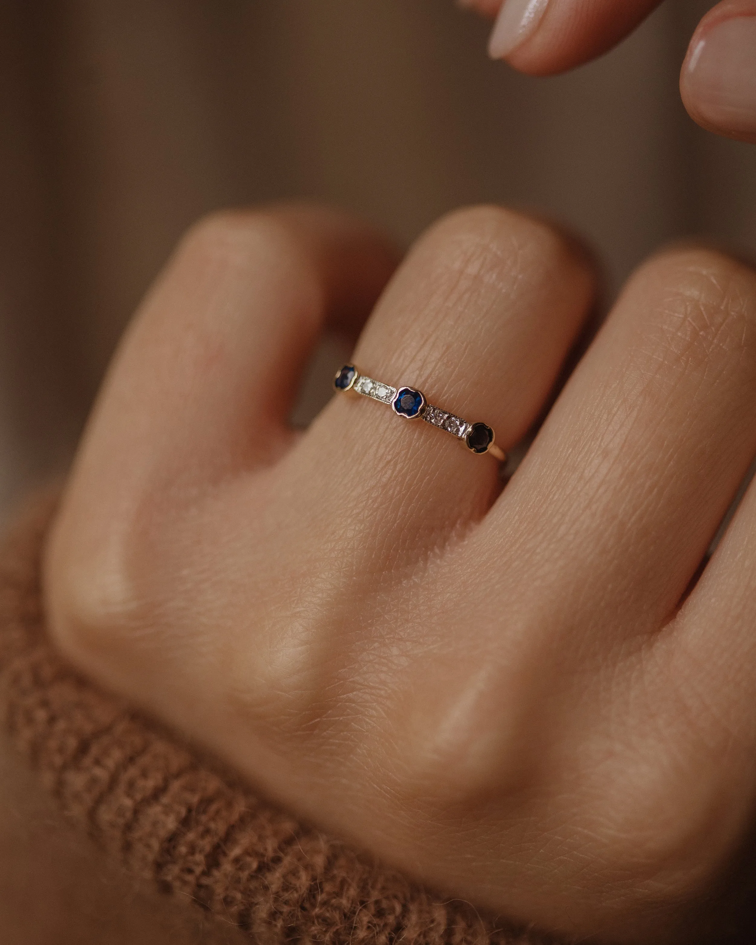 Lillian 1987 Vintage 18ct Gold Sapphire & Diamond Half Eternity Ring sold by Rock n Rose