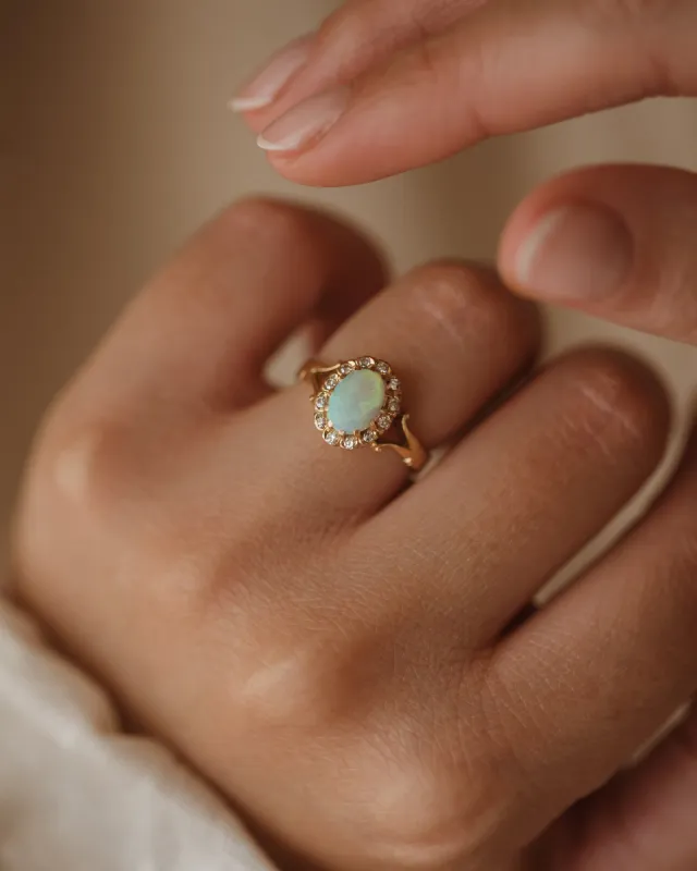 Flora 1979 18ct Gold Opal & Diamond Cluster Ring sold by Rock n Rose