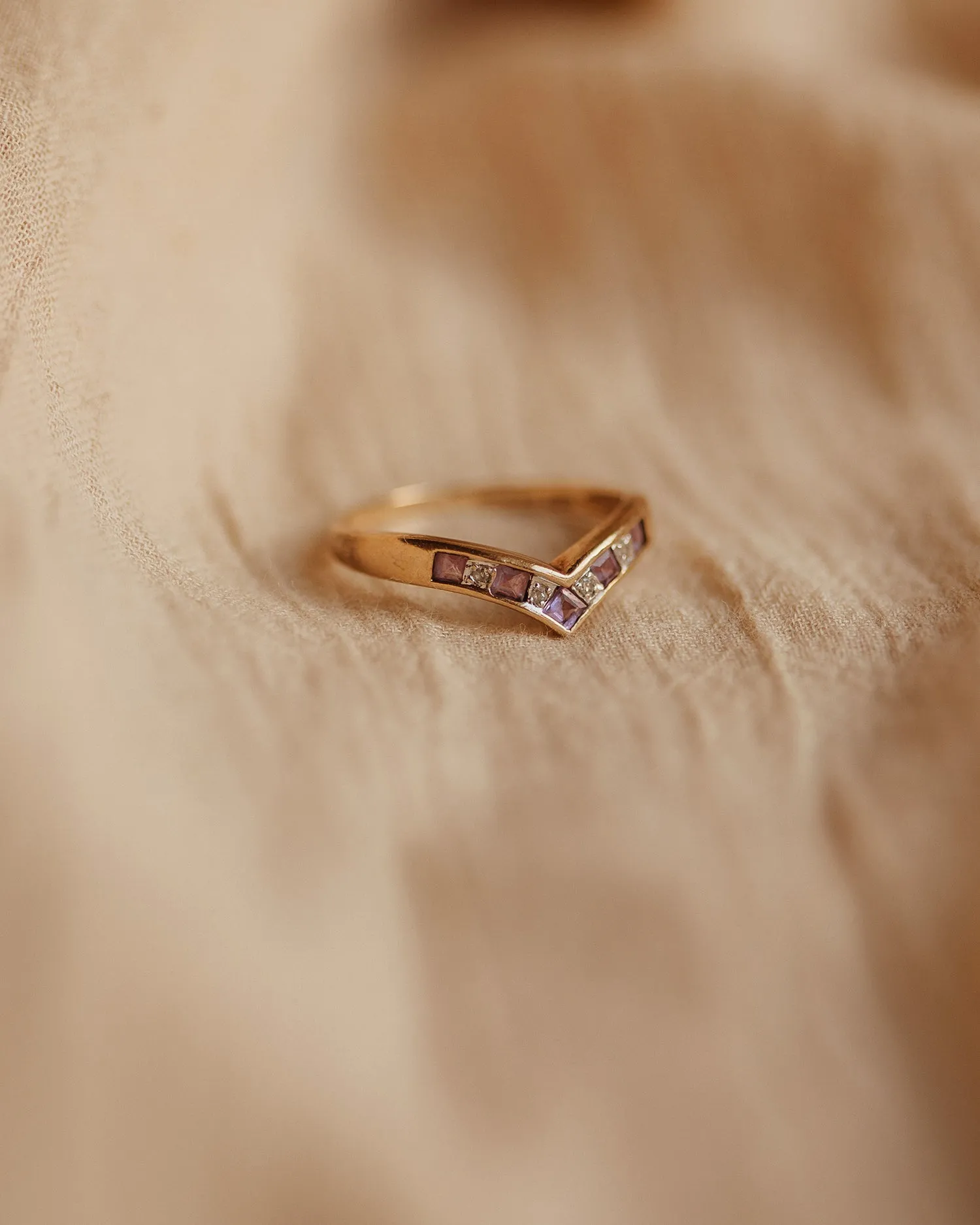Josephine 9ct Gold Amethyst & Diamond Wishbone Ring sold by Rock n Rose product image thumbnail 3