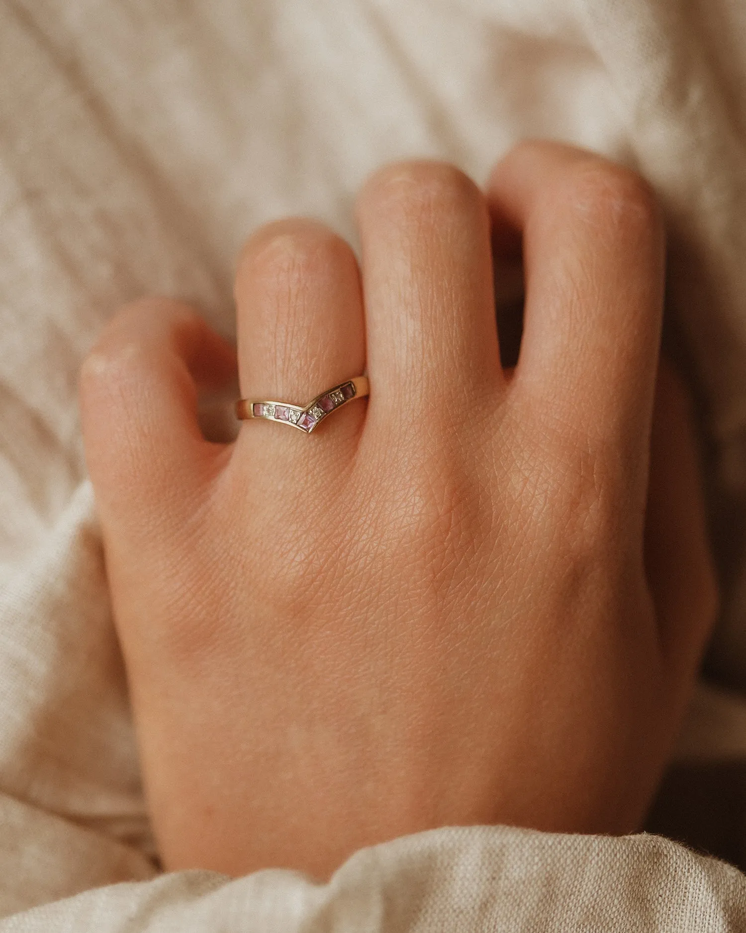 Josephine 9ct Gold Amethyst & Diamond Wishbone Ring sold by Rock n Rose