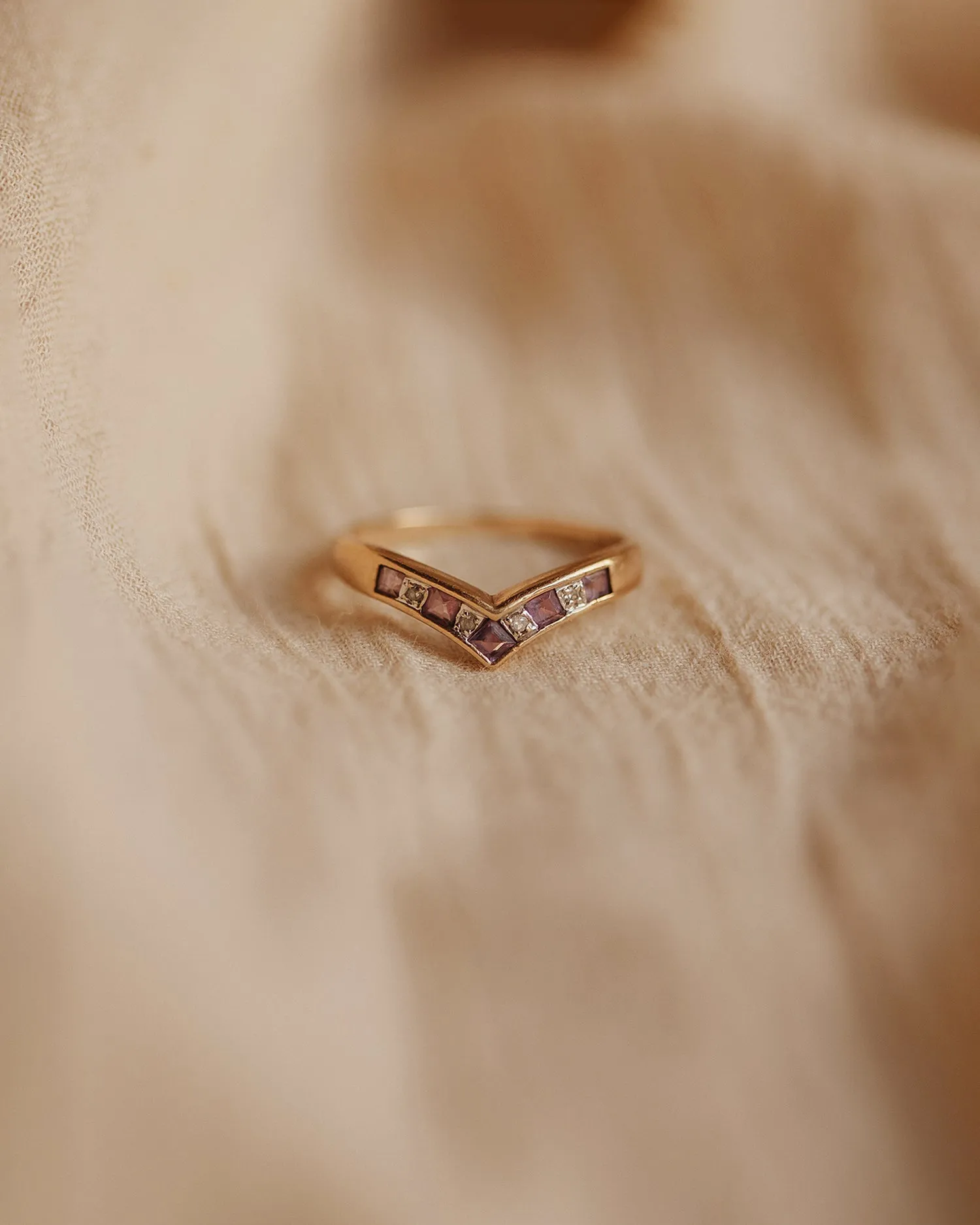 Josephine 9ct Gold Amethyst & Diamond Wishbone Ring sold by Rock n Rose product image thumbnail 2