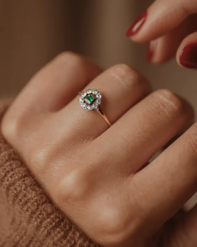 Eloise Antique 18ct Gold Emerald & Diamond Ring sold by Rock n Rose