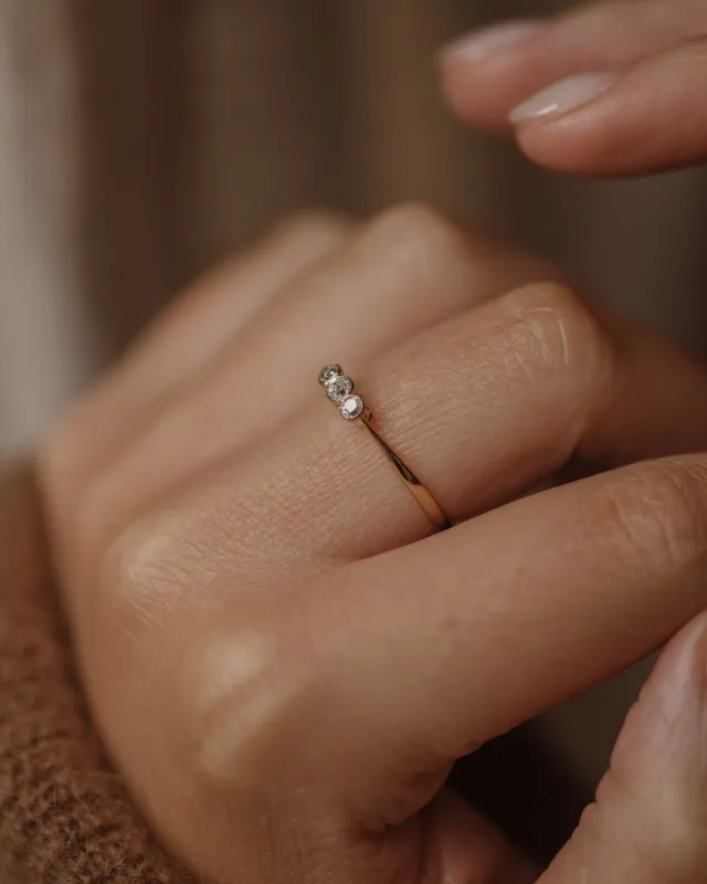 Philomena 1924 Antique 18ct Gold Diamond Trilogy Ring sold by Rock n Rose