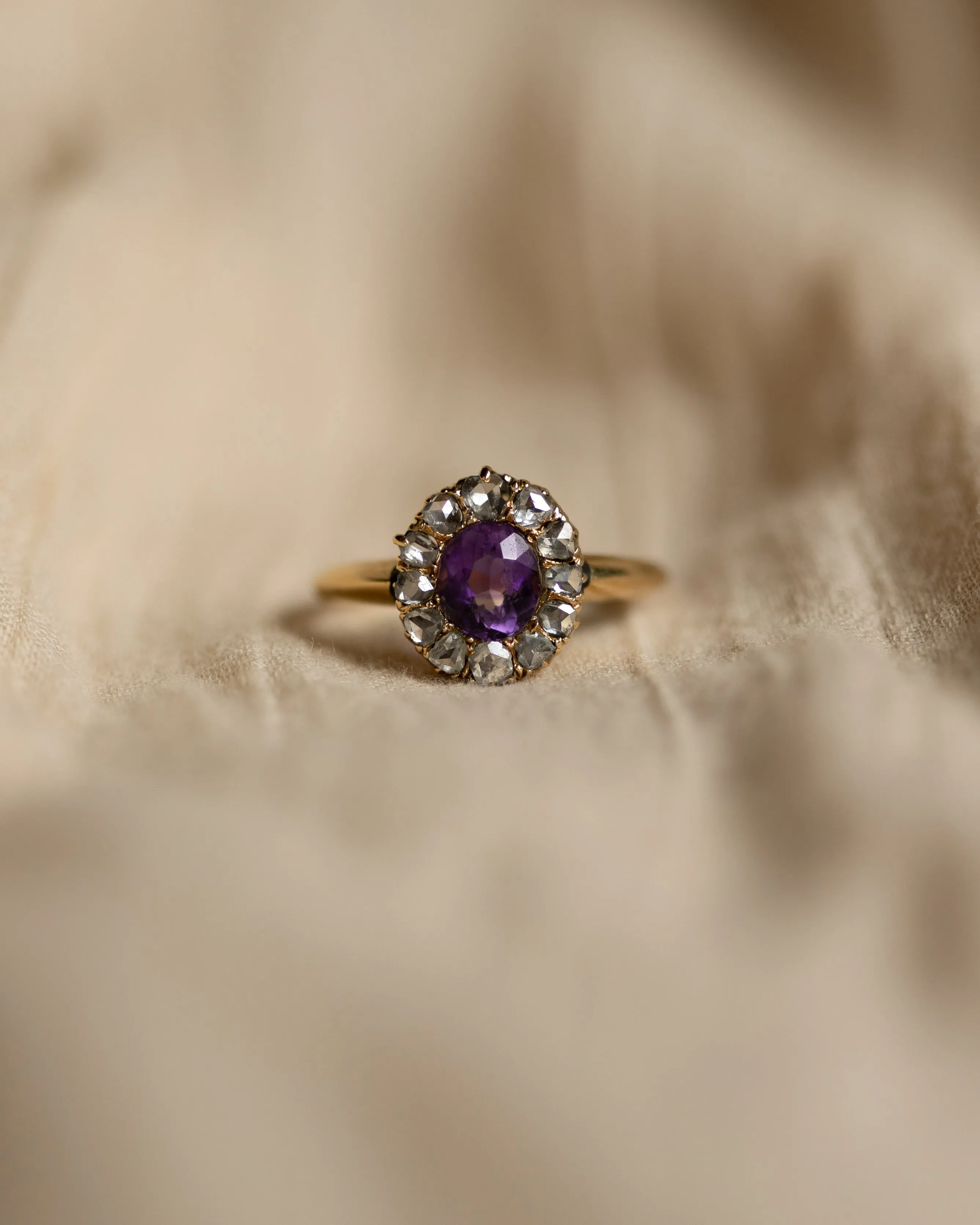 Jessamine Antique 18ct Gold Amethyst & Diamond Cluster Ring sold by Rock n Rose product image thumbnail 2