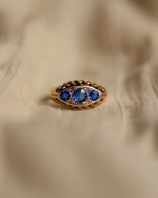 Bessie 1918 Antique 9ct Gold Sapphire & Diamond Ring sold by Rock n Rose